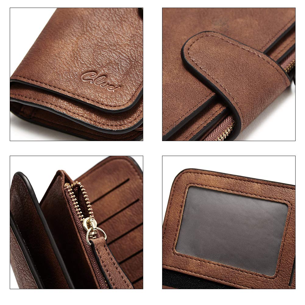 Foto 6 pulgar | Billetera Cluci De Piel Para Mujer Con Bloqueo Rfid, Triple Pliegue, Marrón - Venta Internacional.