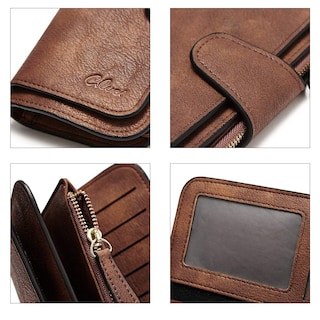 Foto 5 | Billetera Cluci De Piel Para Mujer Con Bloqueo Rfid, Triple Pliegue, Marrón - Venta Internacional.
