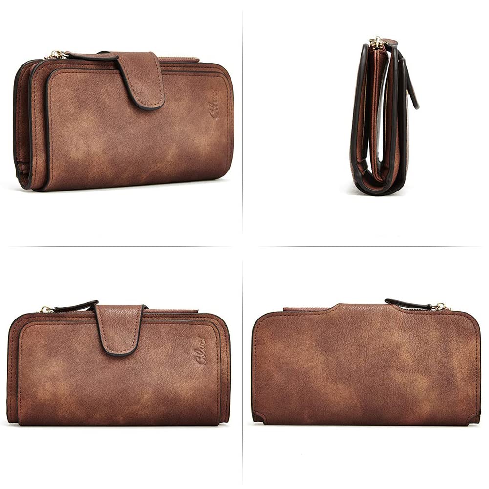 Foto 7 pulgar | Billetera Cluci De Piel Para Mujer Con Bloqueo Rfid, Triple Pliegue, Marrón - Venta Internacional.