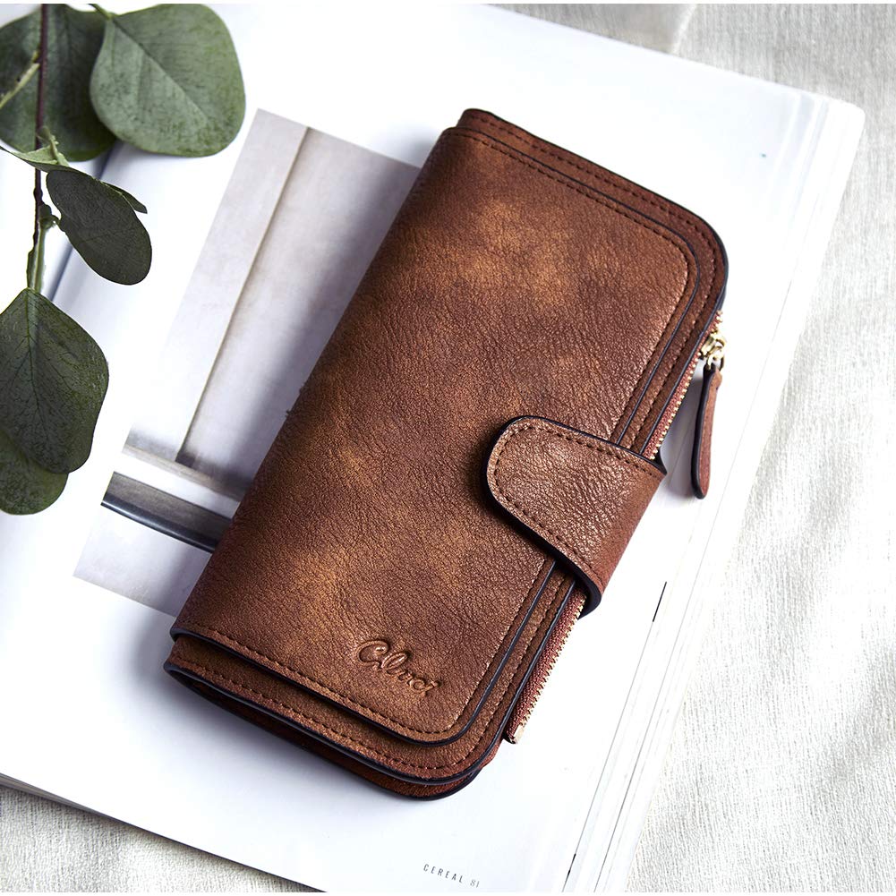 Foto 7 | Billetera Cluci De Piel Para Mujer Con Bloqueo Rfid, Triple Pliegue, Marrón - Venta Internacional.