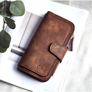 Foto 7 | Billetera Cluci De Piel Para Mujer Con Bloqueo Rfid, Triple Pliegue, Marrón - Venta Internacional.