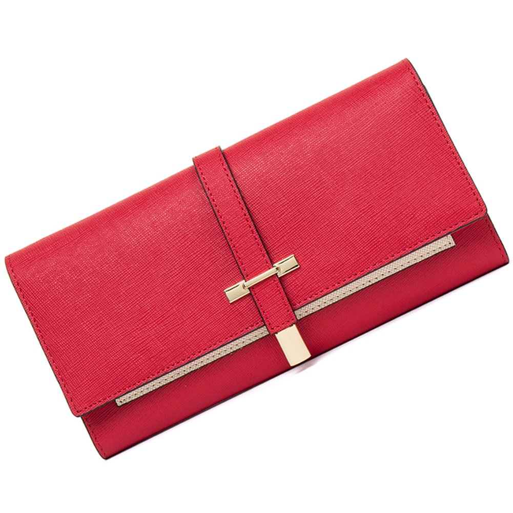 Cartera Cluci De Piel Con Tres Pliegues, Color Rojo Vino, Para Mujer - Venta Internacional.