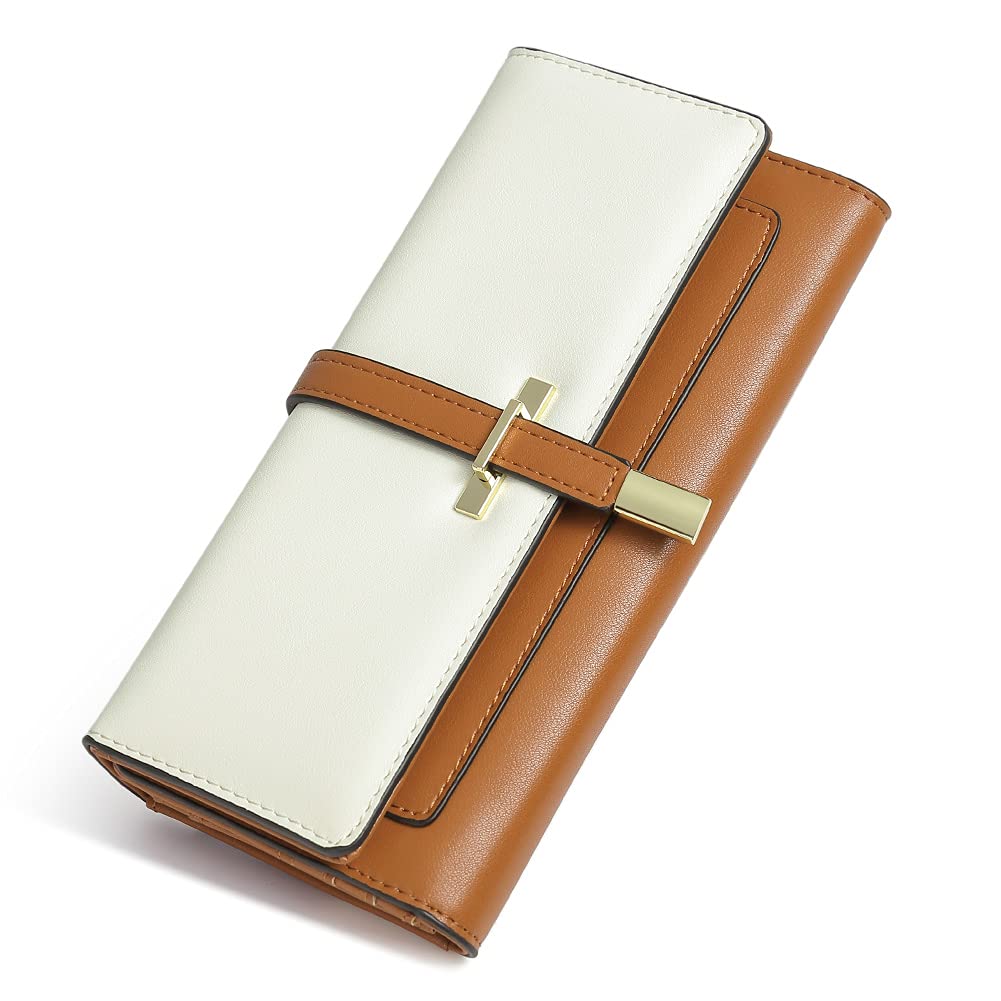 Foto 2 pulgar | Cartera Cluci De Piel Con Tres Pliegues Para Mujer, Marrón Y Beige - Venta Internacional.