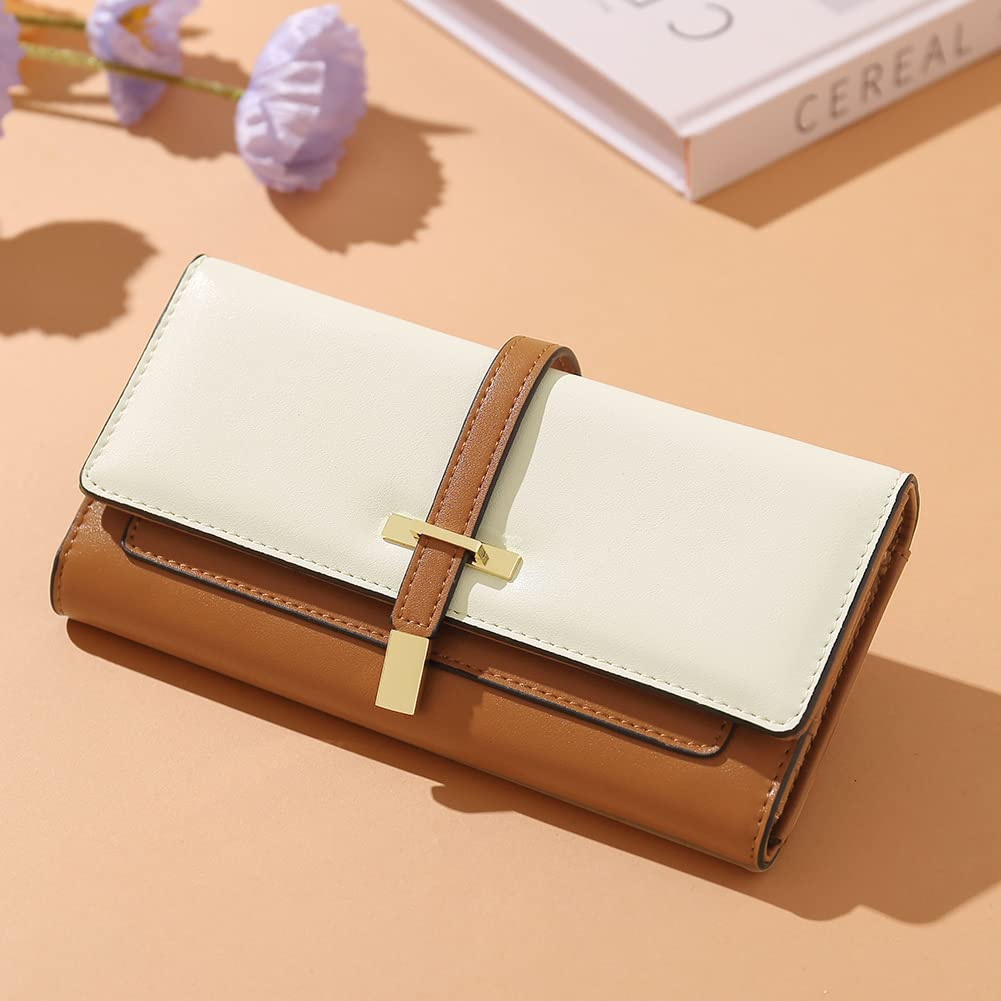 Foto 3 pulgar | Cartera Cluci De Piel Con Tres Pliegues Para Mujer, Marrón Y Beige - Venta Internacional.
