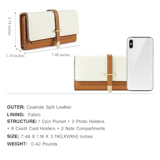 Foto 3 | Cartera Cluci De Piel Con Tres Pliegues Para Mujer, Marrón Y Beige - Venta Internacional.