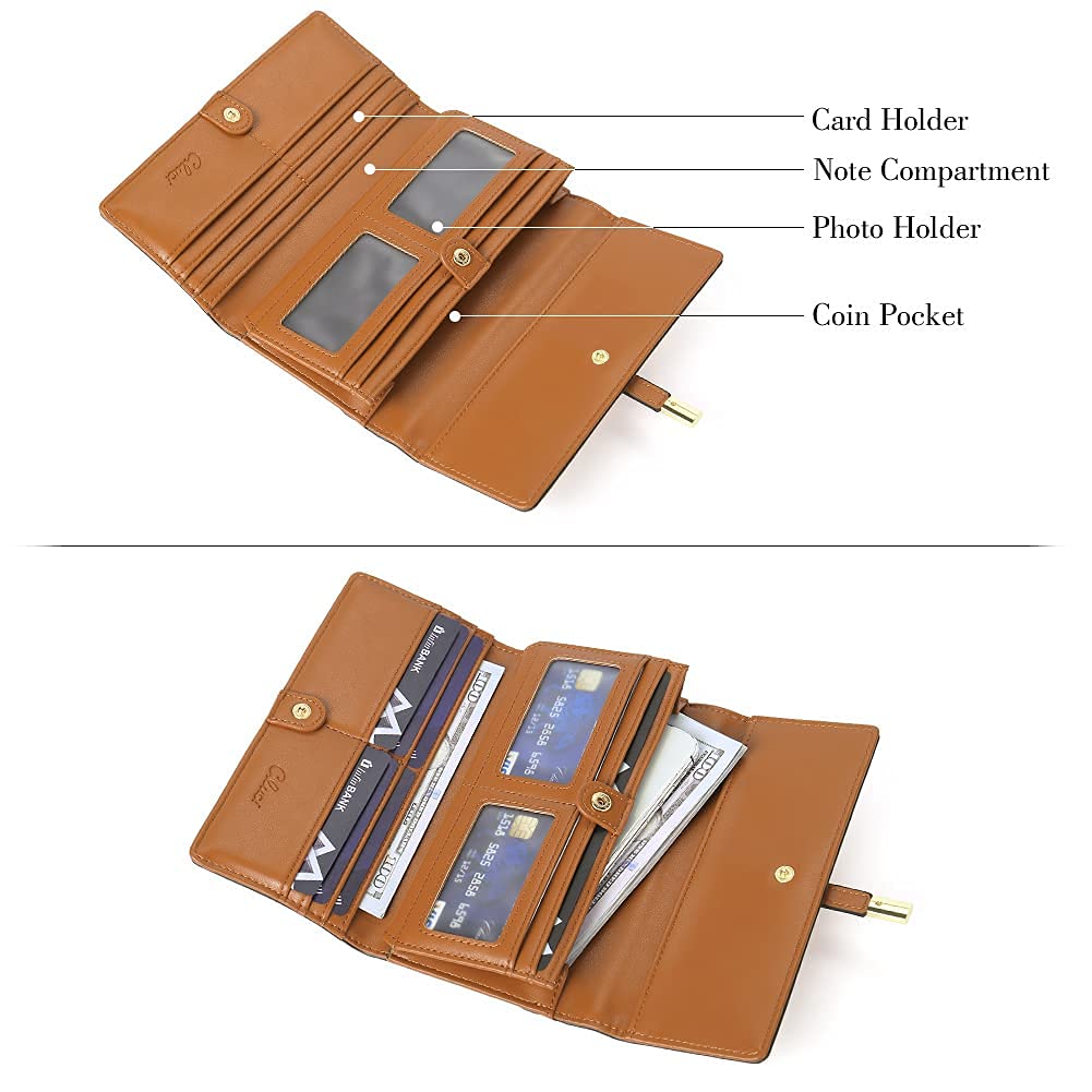 Foto 5 pulgar | Cartera Cluci De Piel Con Tres Pliegues Para Mujer, Marrón Y Beige - Venta Internacional.