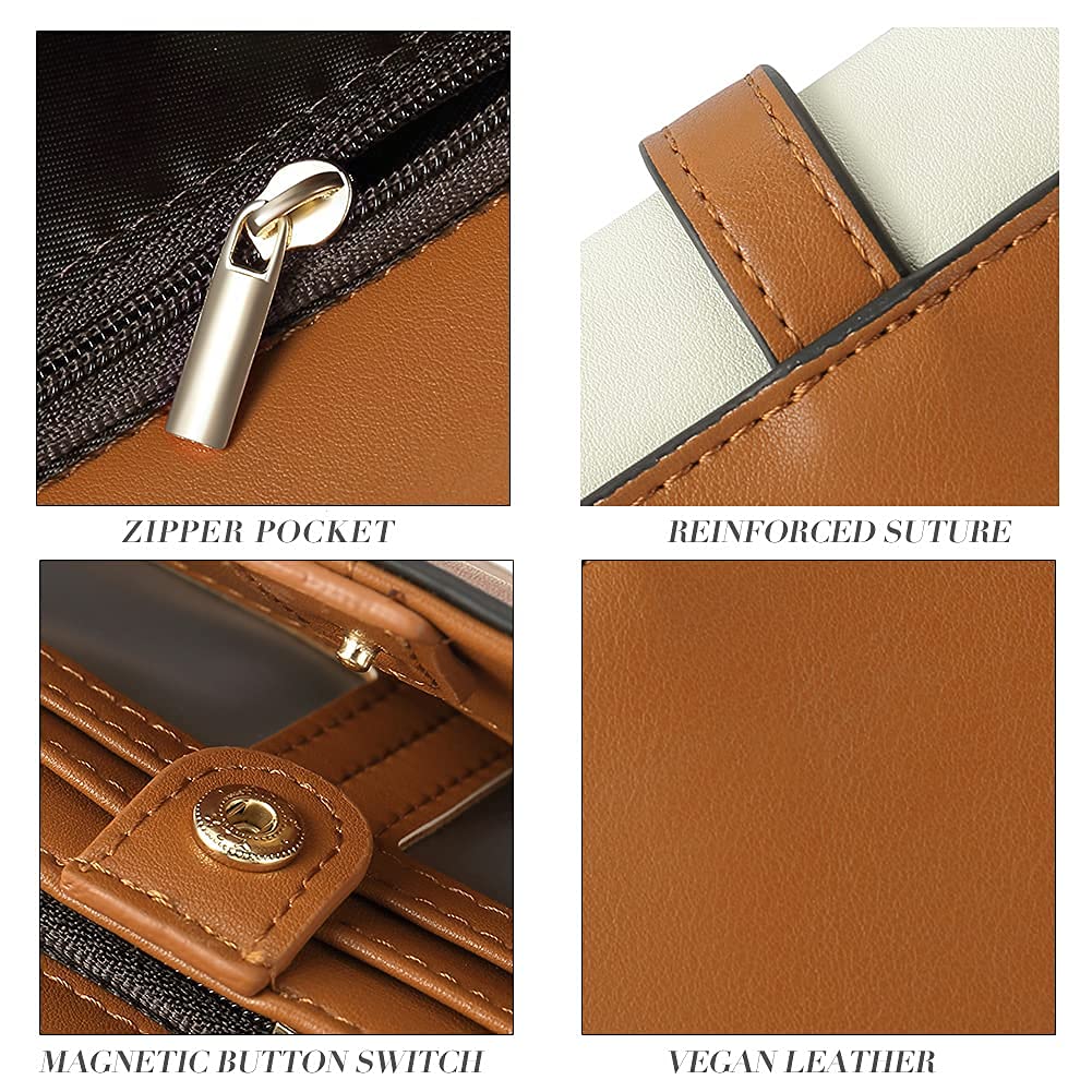 Foto 6 pulgar | Cartera Cluci De Piel Con Tres Pliegues Para Mujer, Marrón Y Beige - Venta Internacional.
