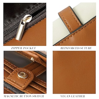 Foto 5 | Cartera Cluci De Piel Con Tres Pliegues Para Mujer, Marrón Y Beige - Venta Internacional.