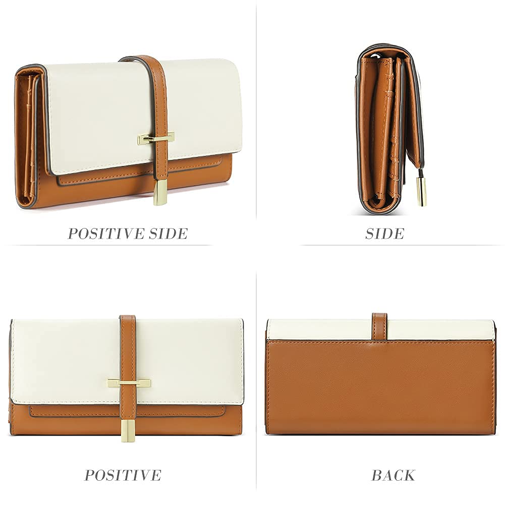 Foto 7 pulgar | Cartera Cluci De Piel Con Tres Pliegues Para Mujer, Marrón Y Beige - Venta Internacional.