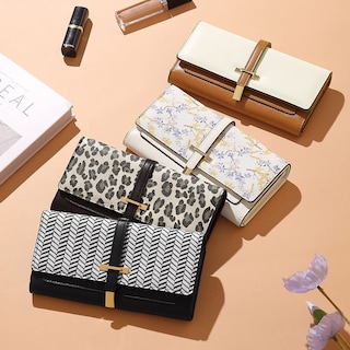 Foto 7 | Cartera Cluci De Piel Con Tres Pliegues Para Mujer, Marrón Y Beige - Venta Internacional.