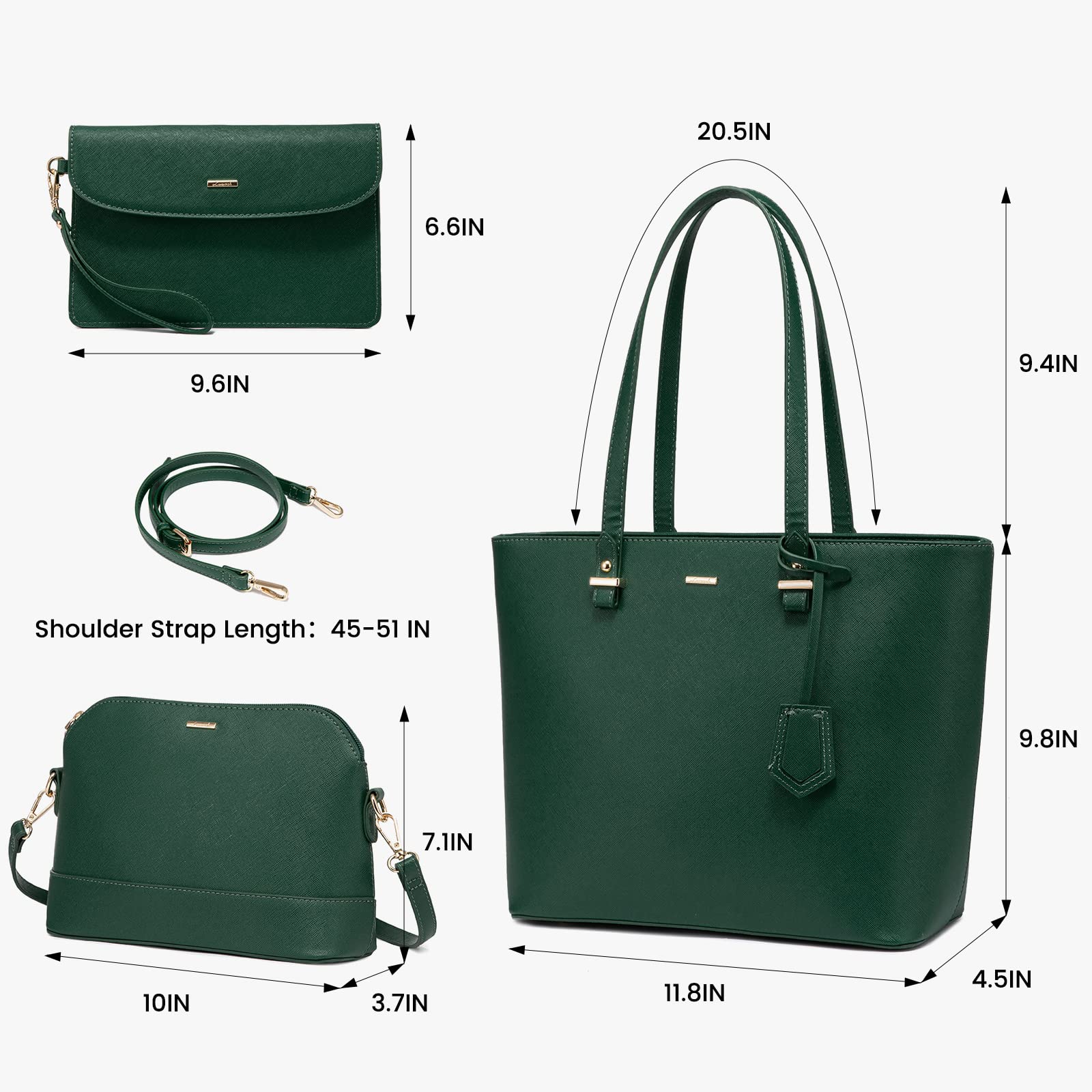 Foto 3 pulgar | Juego De Bolsos Lovevook De 3 Piezas De Cuero Sintético Verde Oscuro - Venta Internacional.