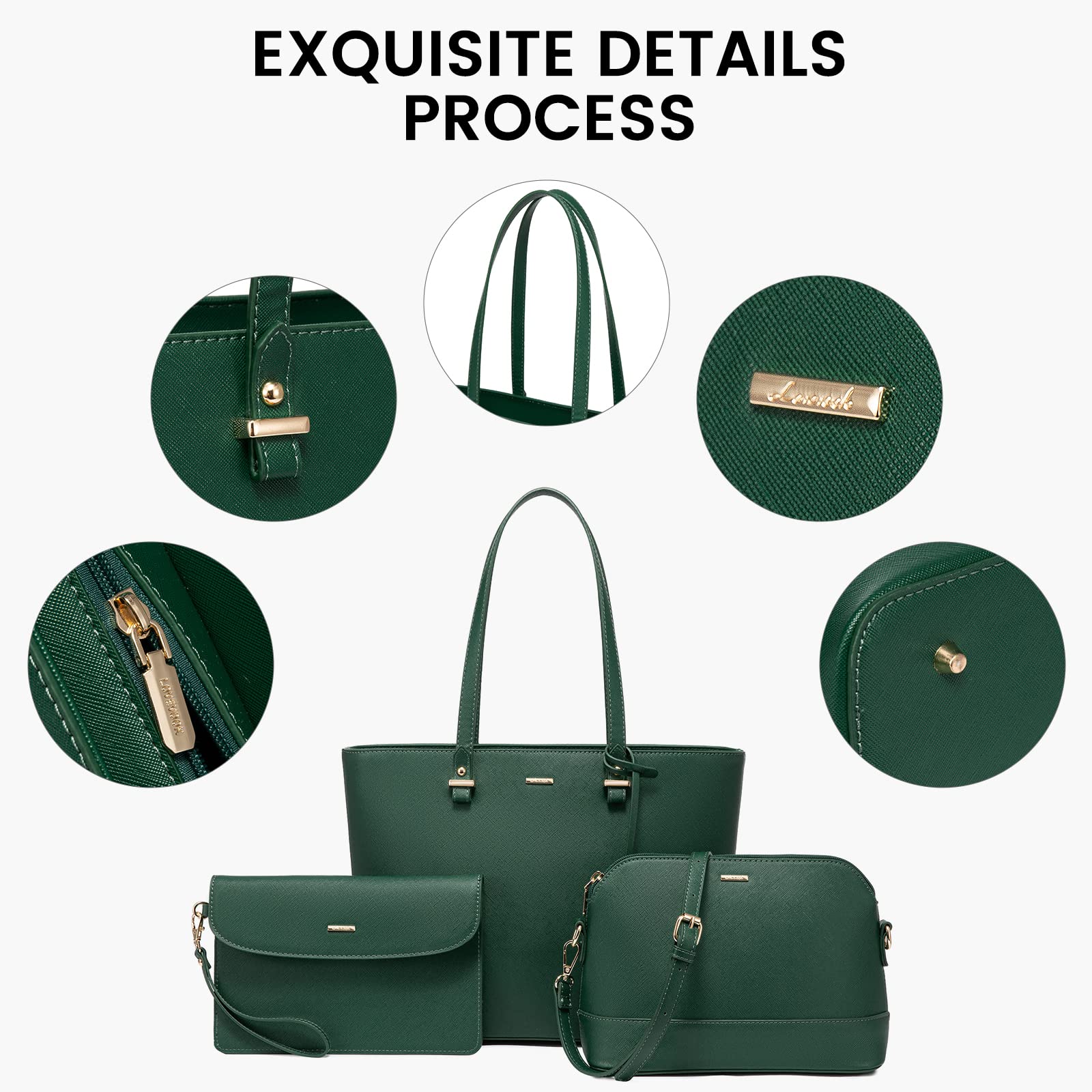 Foto 4 pulgar | Juego De Bolsos Lovevook De 3 Piezas De Cuero Sintético Verde Oscuro - Venta Internacional.