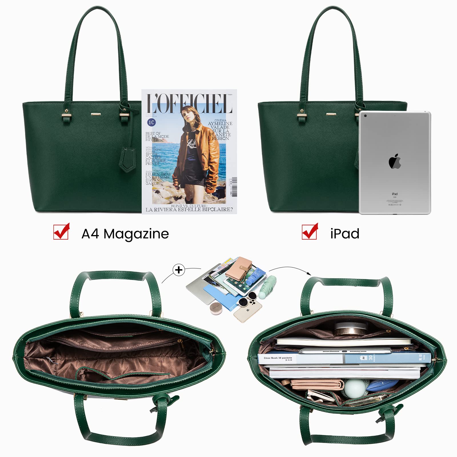 Foto 4 | Juego De Bolsos Lovevook De 3 Piezas De Cuero Sintético Verde Oscuro - Venta Internacional.