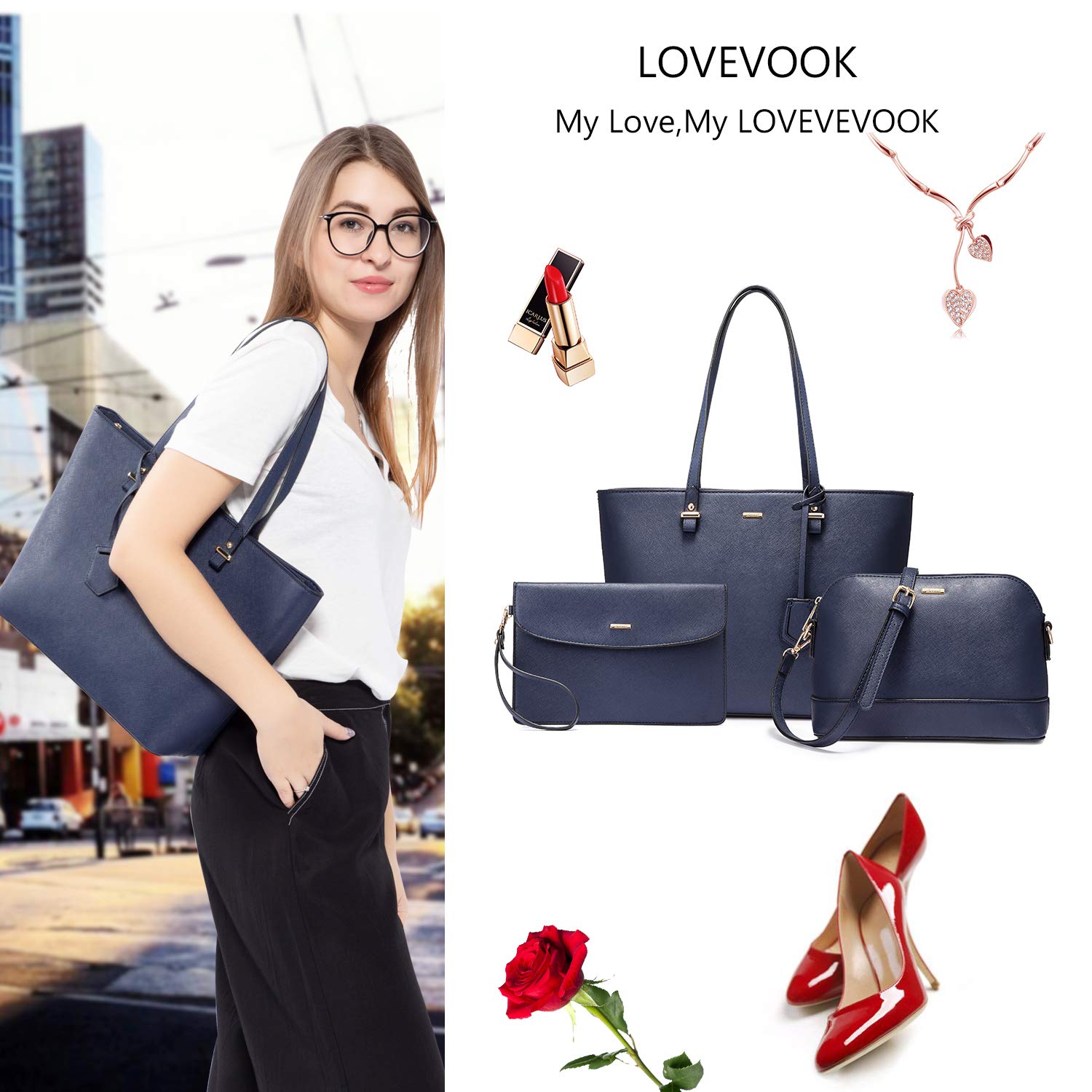 Foto 3 pulgar | Set De 3 Bolsos Lovevook De Piel Sintética Para Mujer - Venta Internacional.