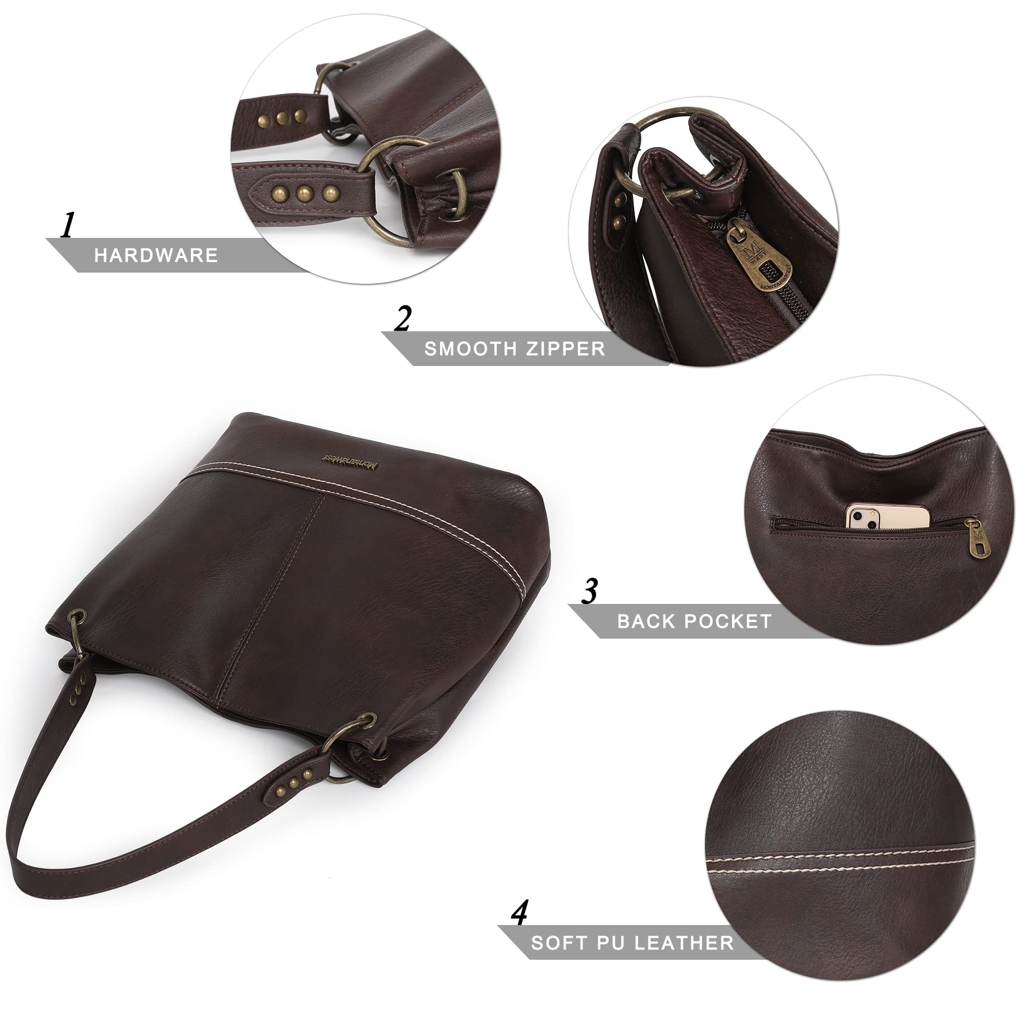 Foto 4 pulgar | Bolso Hobo Montana West Mwc-047cf, Tamaño Grande, De Piel Para Mujer - Venta Internacional.