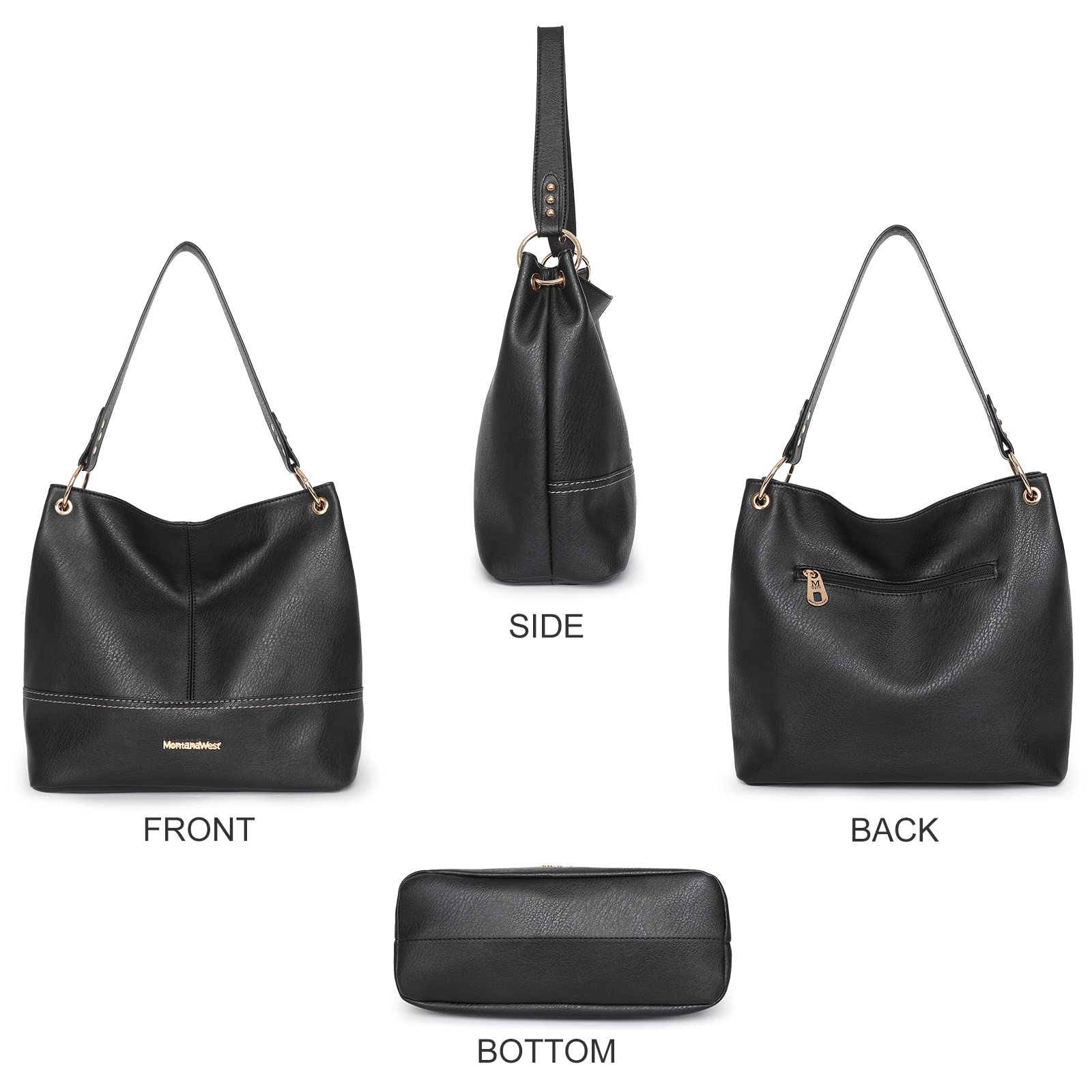 Foto 4 pulgar | Bolso Hobo Montana West De Cuero Negro Para Mujer Mwc-047bk - Venta Internacional.