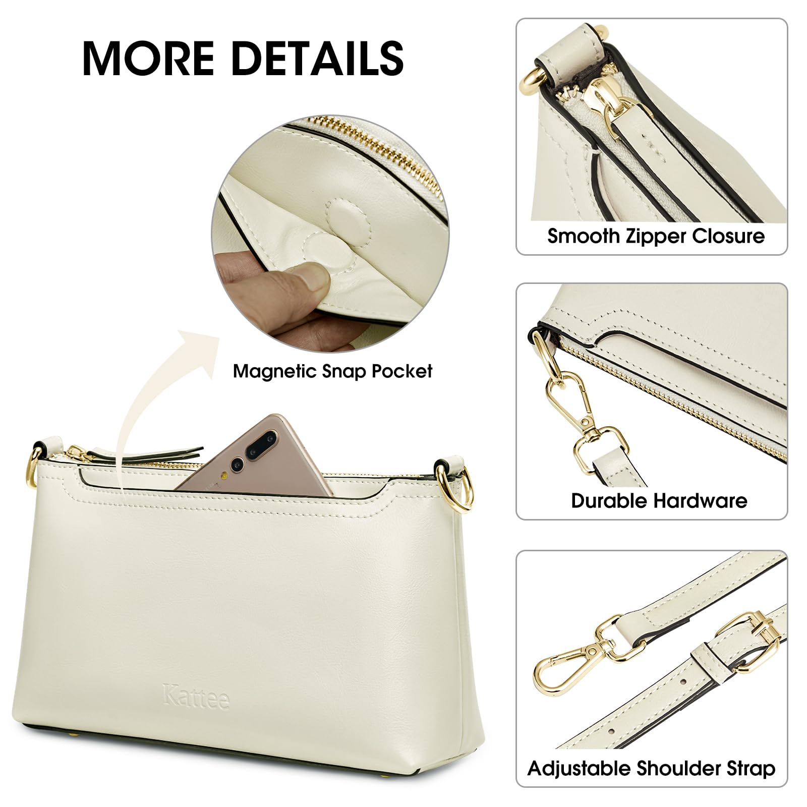 Foto 5 | Bandolera Kattee Leather Para Mujer, Color Beige - Venta Internacional.