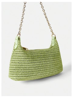 Foto 2 | Bolso De Hombro Verdusa Tejido En Paja, Bolso Verde Para Mujer - Venta Internacional.