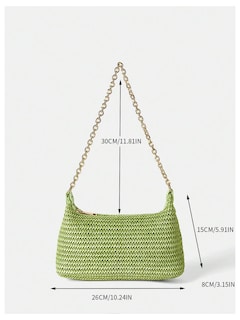 Foto 6 | Bolso De Hombro Verdusa Tejido En Paja, Bolso Verde Para Mujer - Venta Internacional.