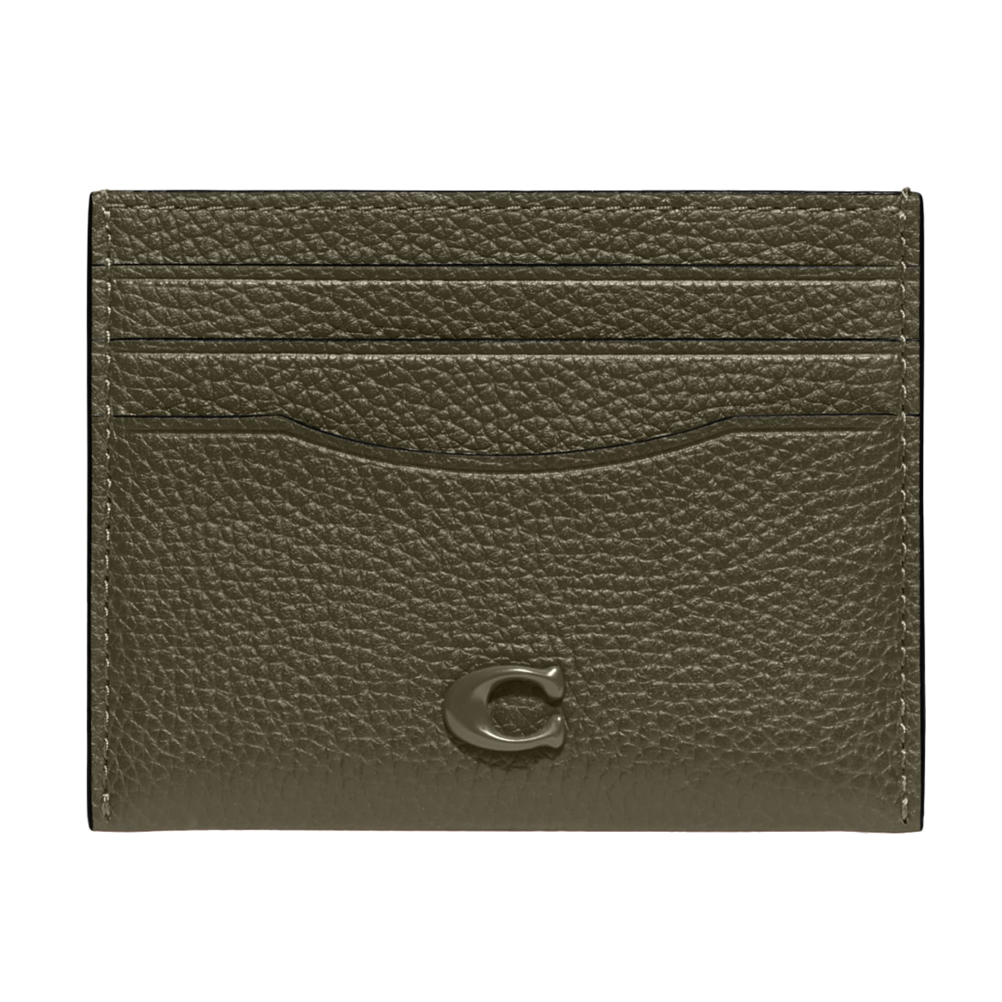 Tarjetero Coach Flat Pebble Leather Con Herrajes Esculpidos En C - Venta Internacional.
