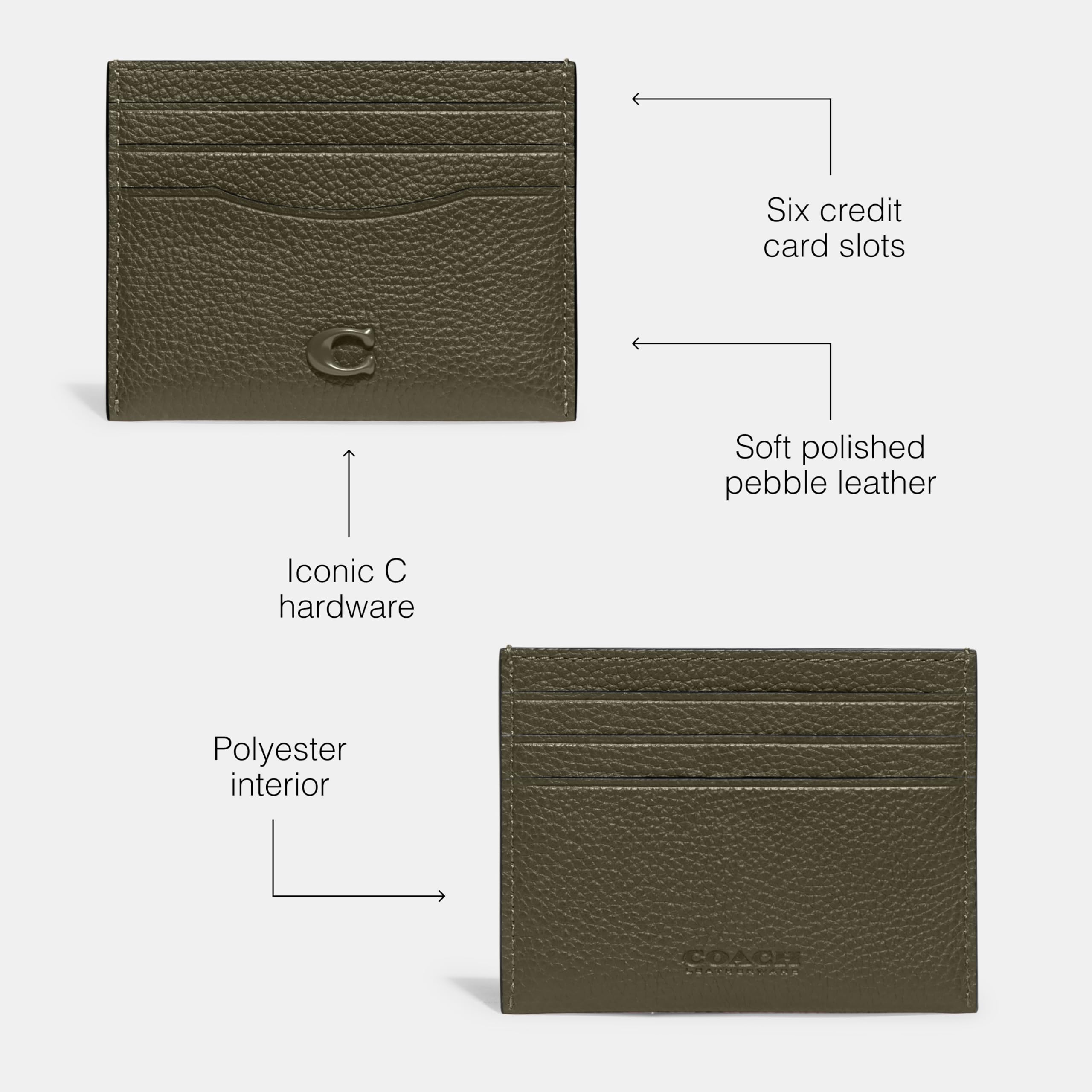 Foto 4 pulgar | Tarjetero Coach Flat Pebble Leather Con Herrajes Esculpidos En C - Venta Internacional.