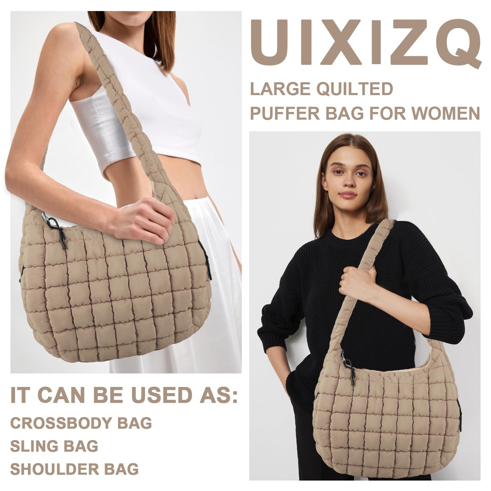 Foto 7 pulgar | Bolsa Acolchada Uixizq Para Mujer, Acolchada, De Nailon, Color Caqui - Venta Internacional.