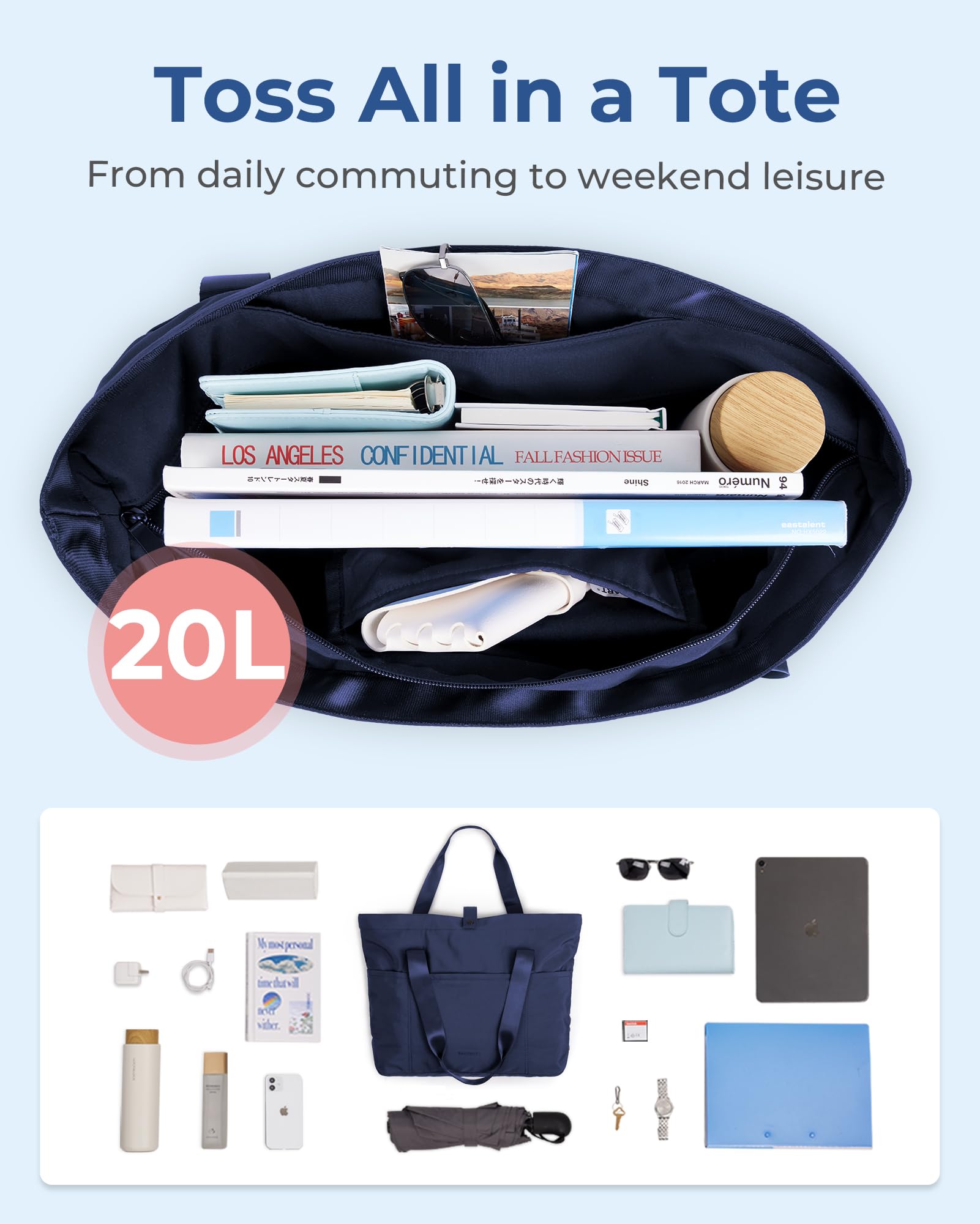 Foto 2 | Bolsa Bagsmart Para Mujer Plegable Con Cremallera, 20 L, Azul Marino - Venta Internacional.