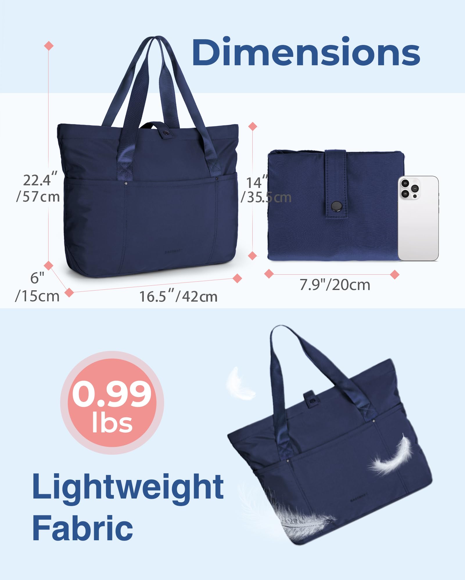Foto 4 pulgar | Bolsa Bagsmart Para Mujer Plegable Con Cremallera, 20 L, Azul Marino - Venta Internacional.