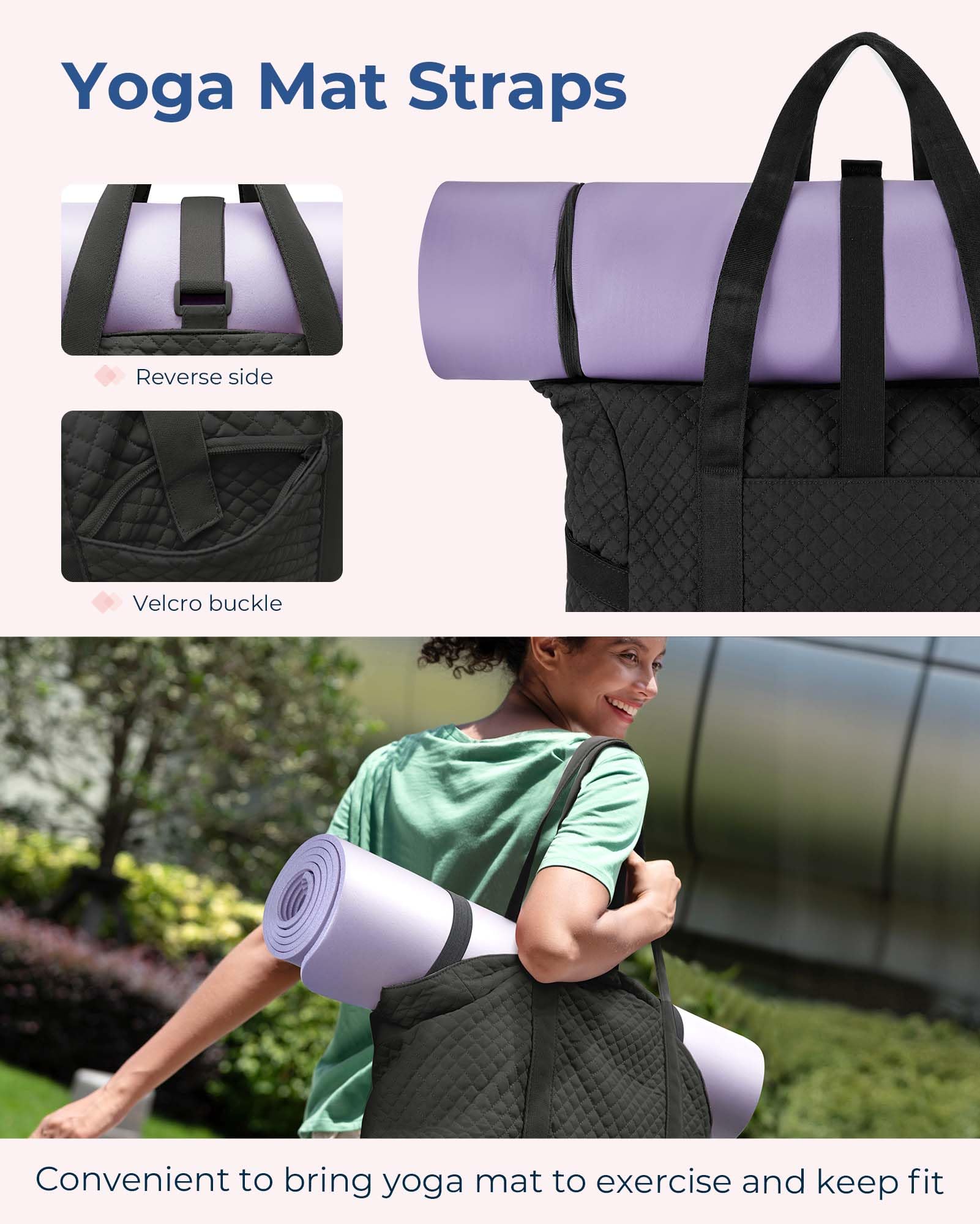 Foto 3 pulgar | Bolsa Bagsmart Grande Para Mujer Con Hebilla Para Esterilla De Yoga, Color Negro - Venta Internacional.