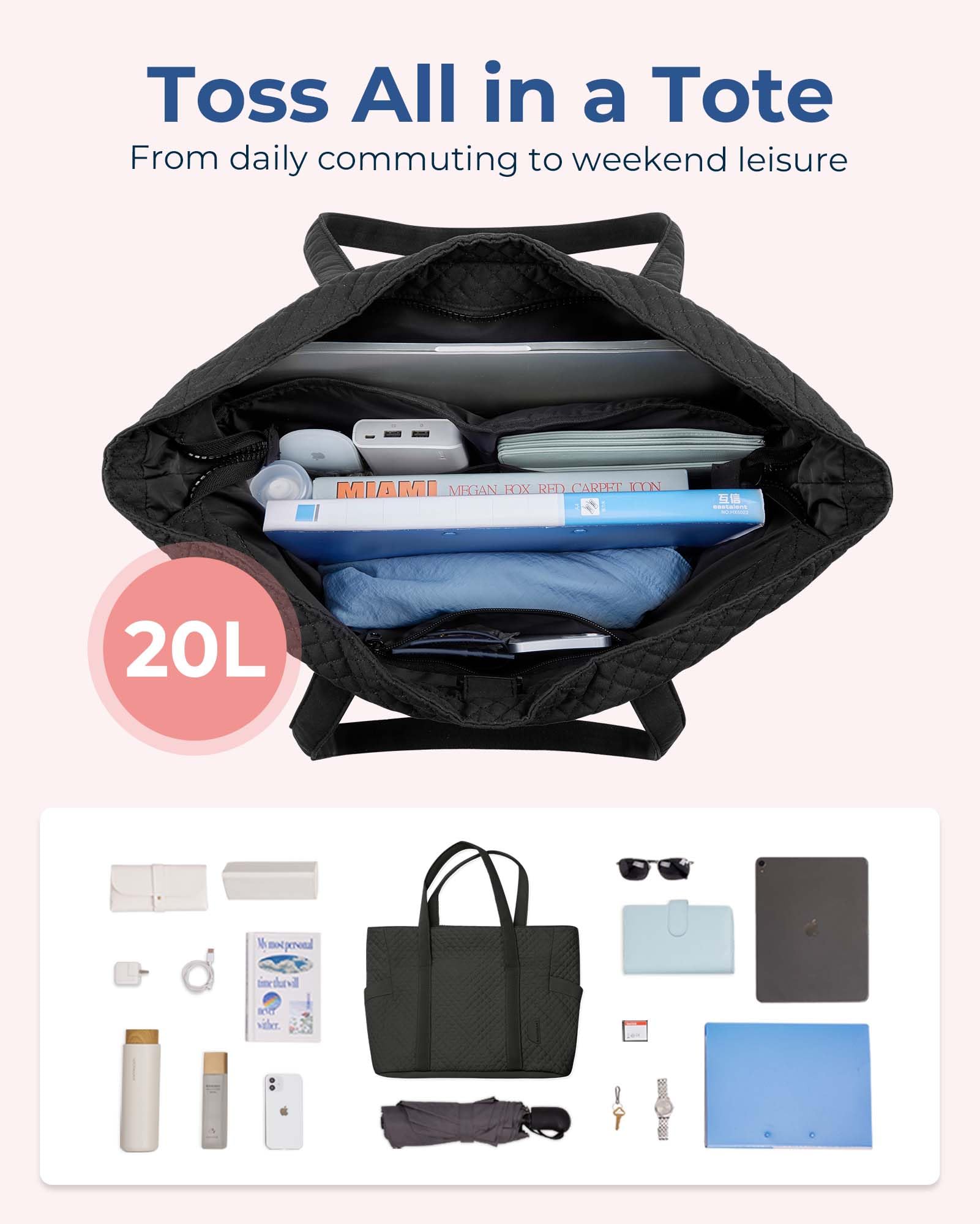Foto 6 pulgar | Bolsa Bagsmart Grande Para Mujer Con Hebilla Para Esterilla De Yoga, Color Negro - Venta Internacional.