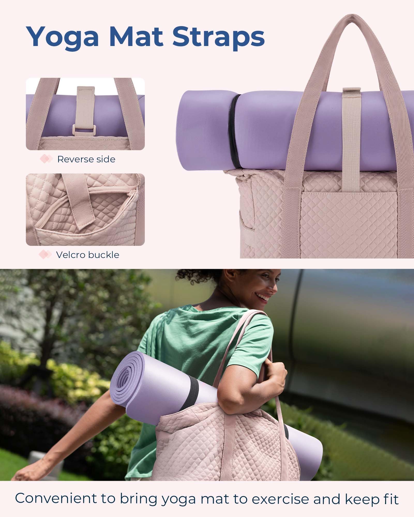 Foto 4 pulgar | Bolsa Bagsmart Grande Para Mujer Con Hebilla Para Esterilla De Yoga, Color Rosa - Venta Internacional.