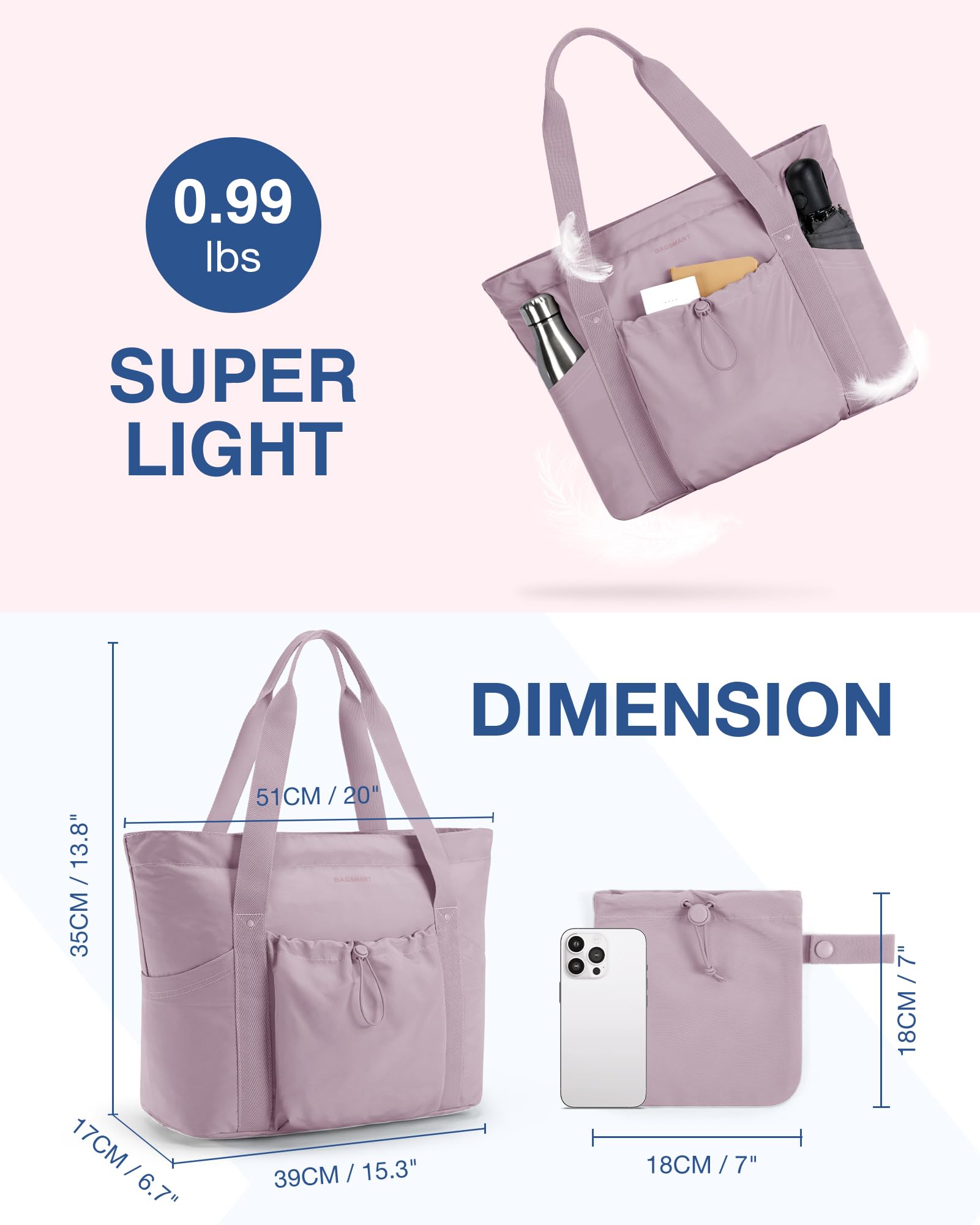Foto 3 pulgar | Bolsa De Mano Bagsmart Para Mujer Plegable Con Bolsa De Almacenamiento, Color Morado - Venta Internacional.