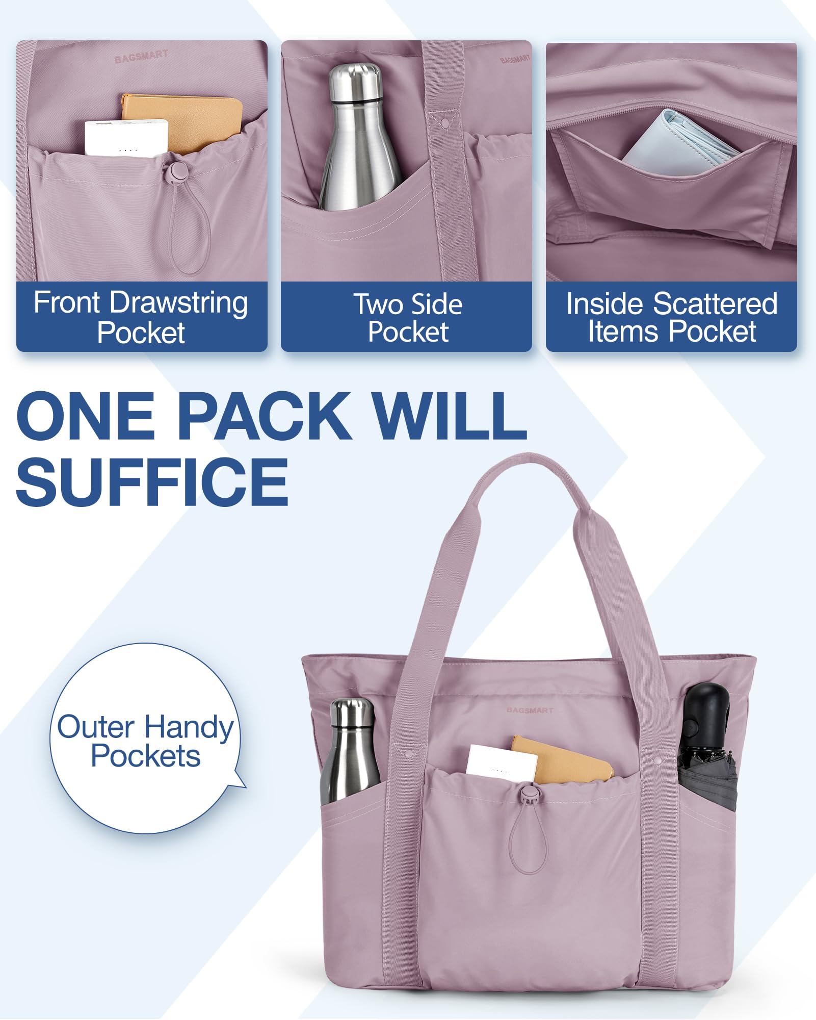 Foto 5 pulgar | Bolsa De Mano Bagsmart Para Mujer Plegable Con Bolsa De Almacenamiento, Color Morado - Venta Internacional.