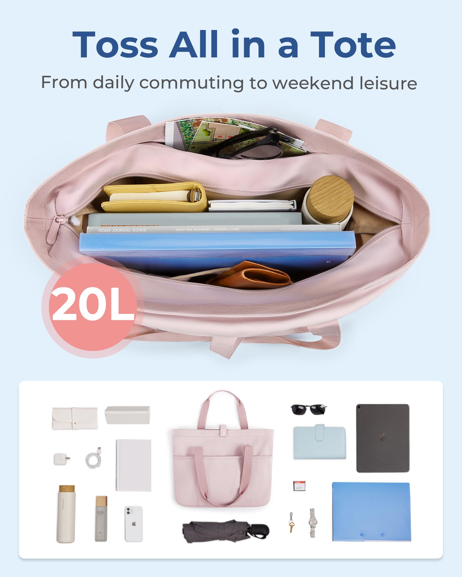 Foto 5 pulgar | Bolsa Bagsmart Para Mujer Plegable Con Cremallera, Capacidad De 20 Litros - Venta Internacional.