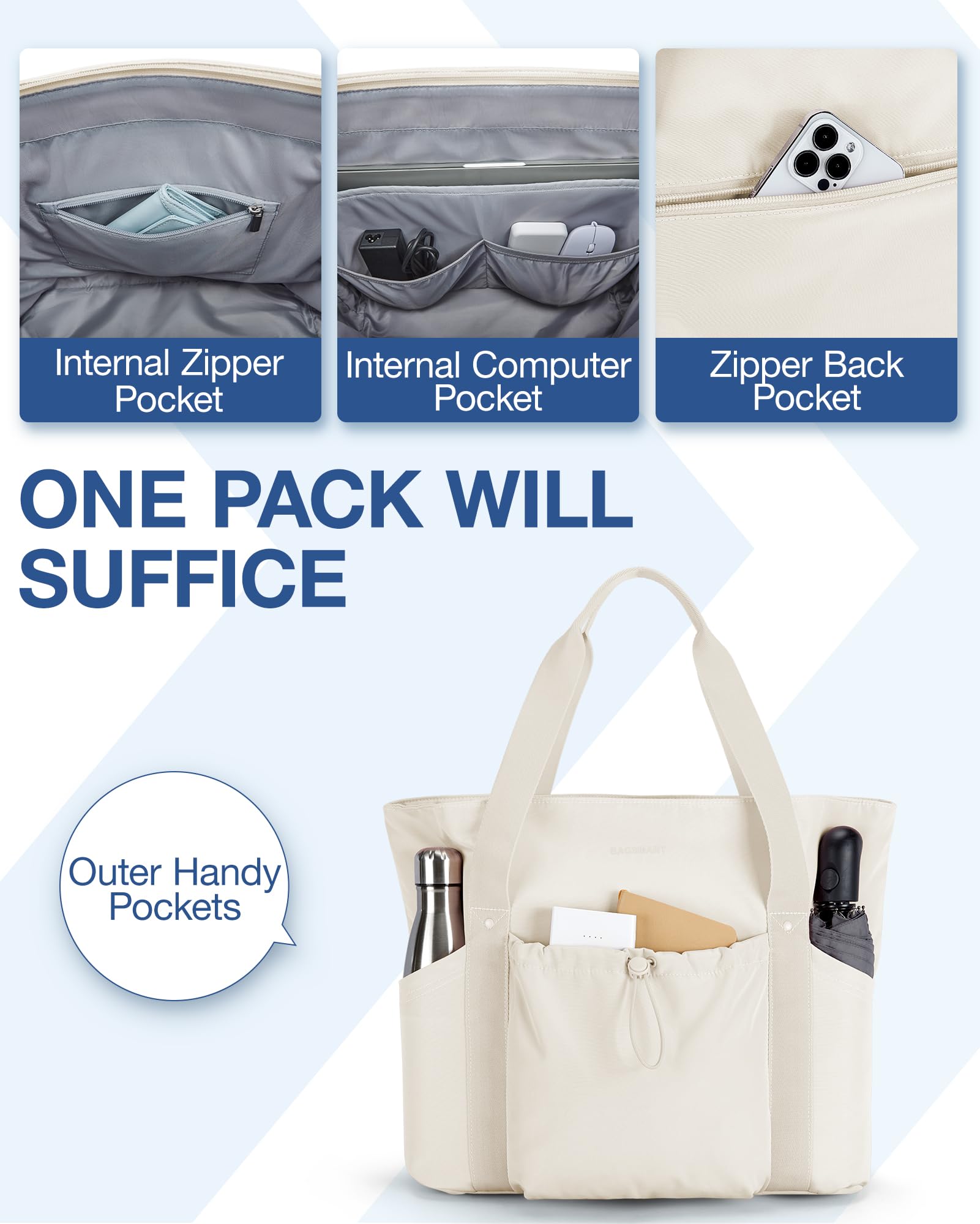 Foto 4 pulgar | Bolsa de Mano Bagsmart Beige para Mujer-Venta Internacional