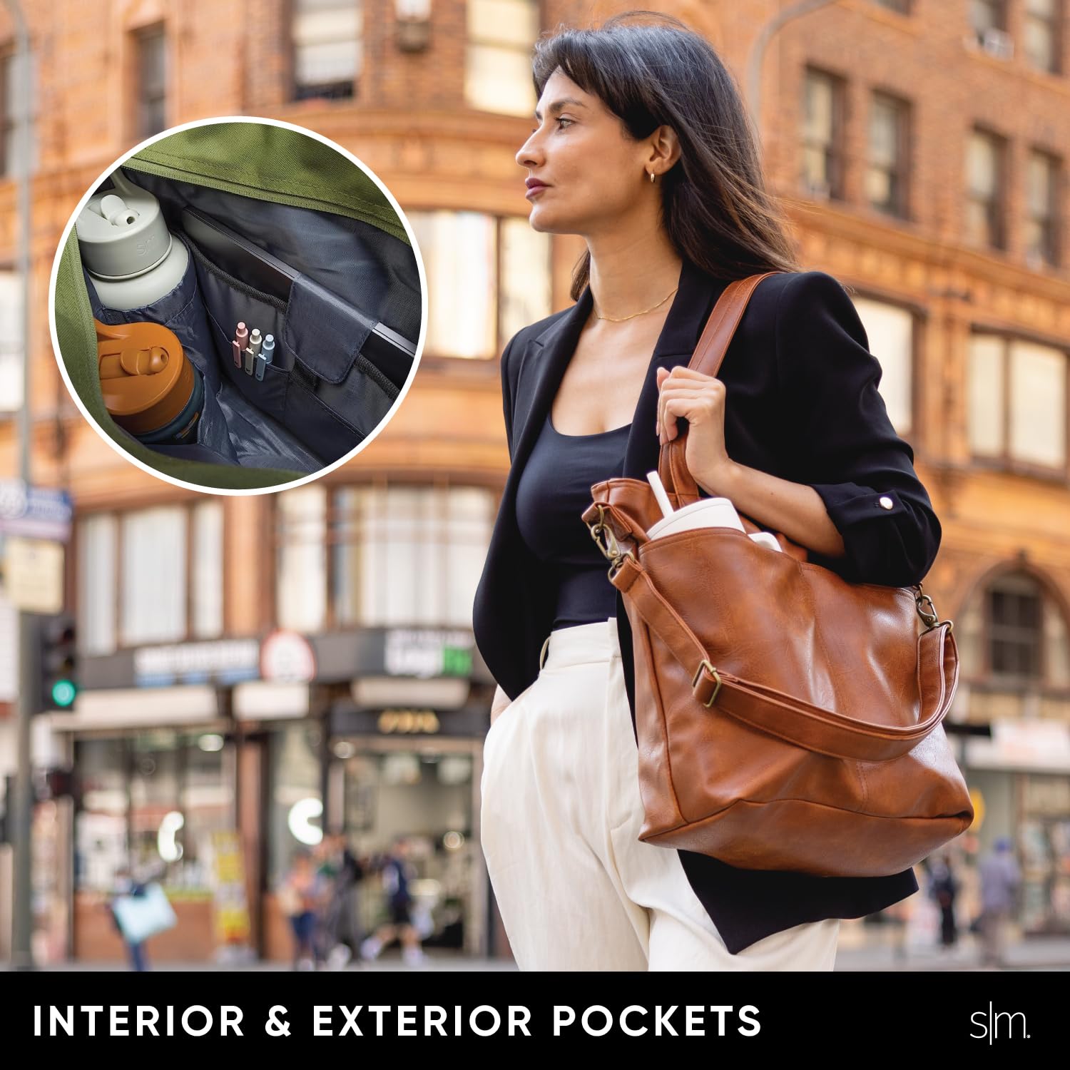 Foto 5 | Bolso Simple Modern Medium De Piel Sintética Negra - Venta Internacional.