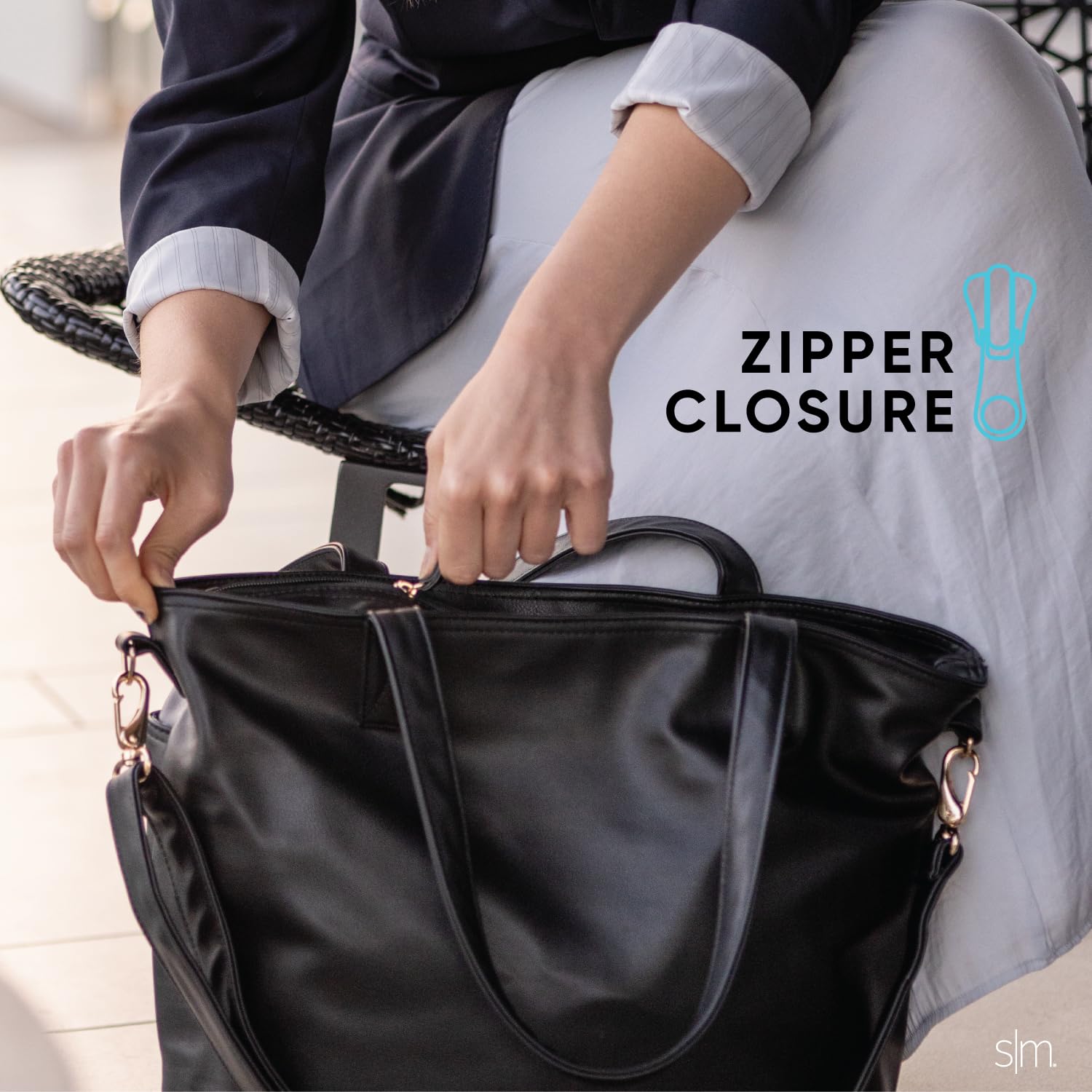 Foto 7 | Bolso Simple Modern Medium De Piel Sintética Negra - Venta Internacional.