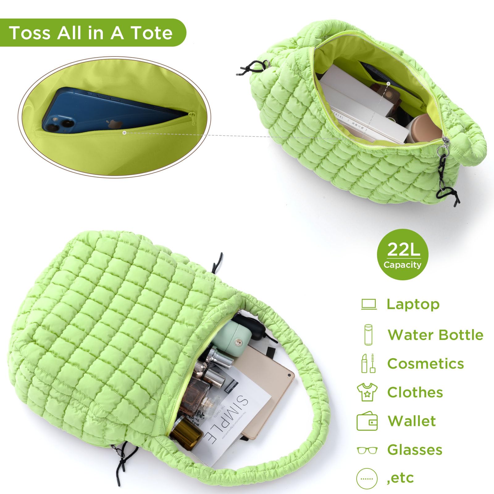 Foto 6 pulgar | Bolso Acolchado Babysun Puff De Nailon Para Mujer, Tamaño Grande - Venta Internacional.