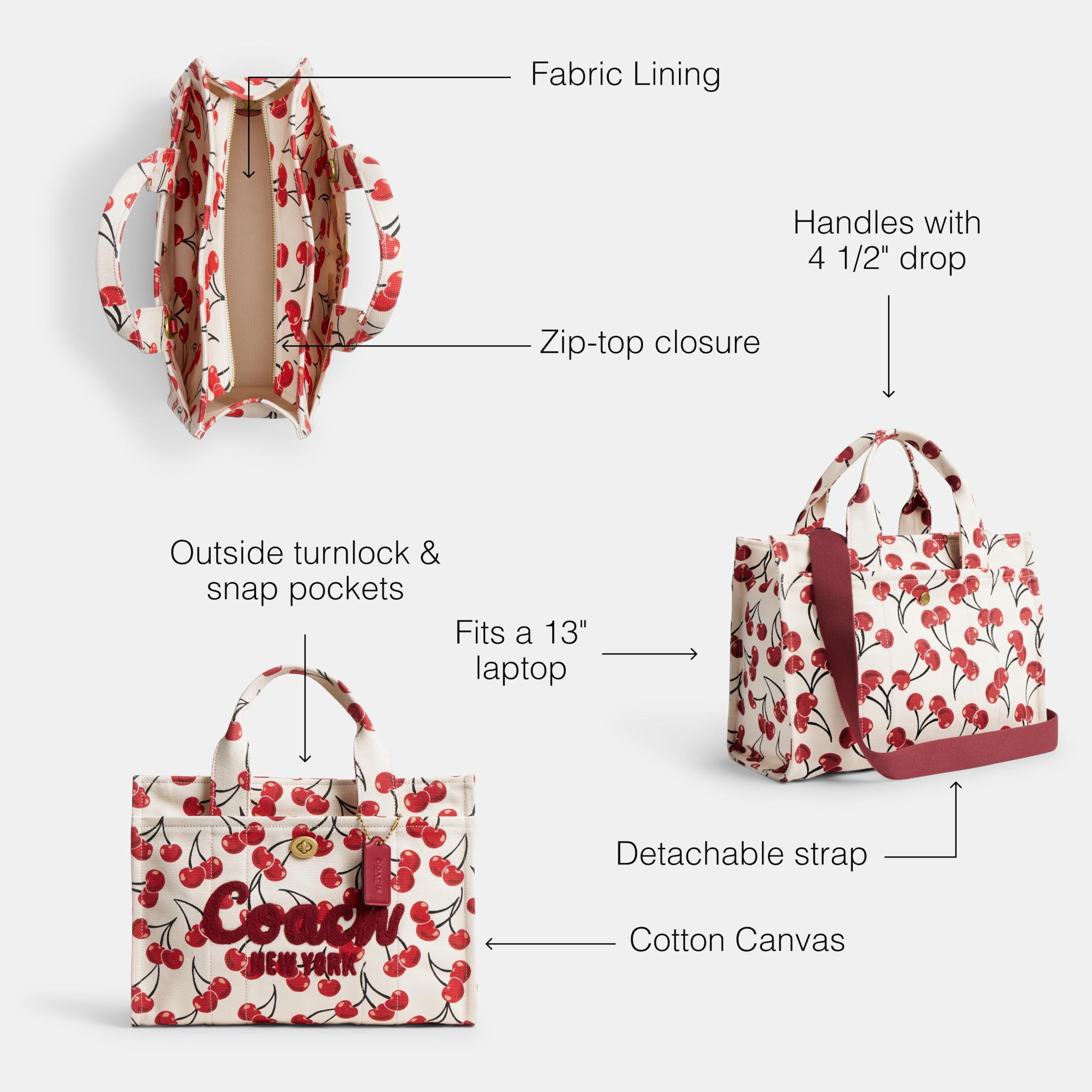 Foto 3 | Bolsa De Mano Coach Cargo Chalk, Lona Multialgodón, 13 Pulgadas - Venta Internacional.