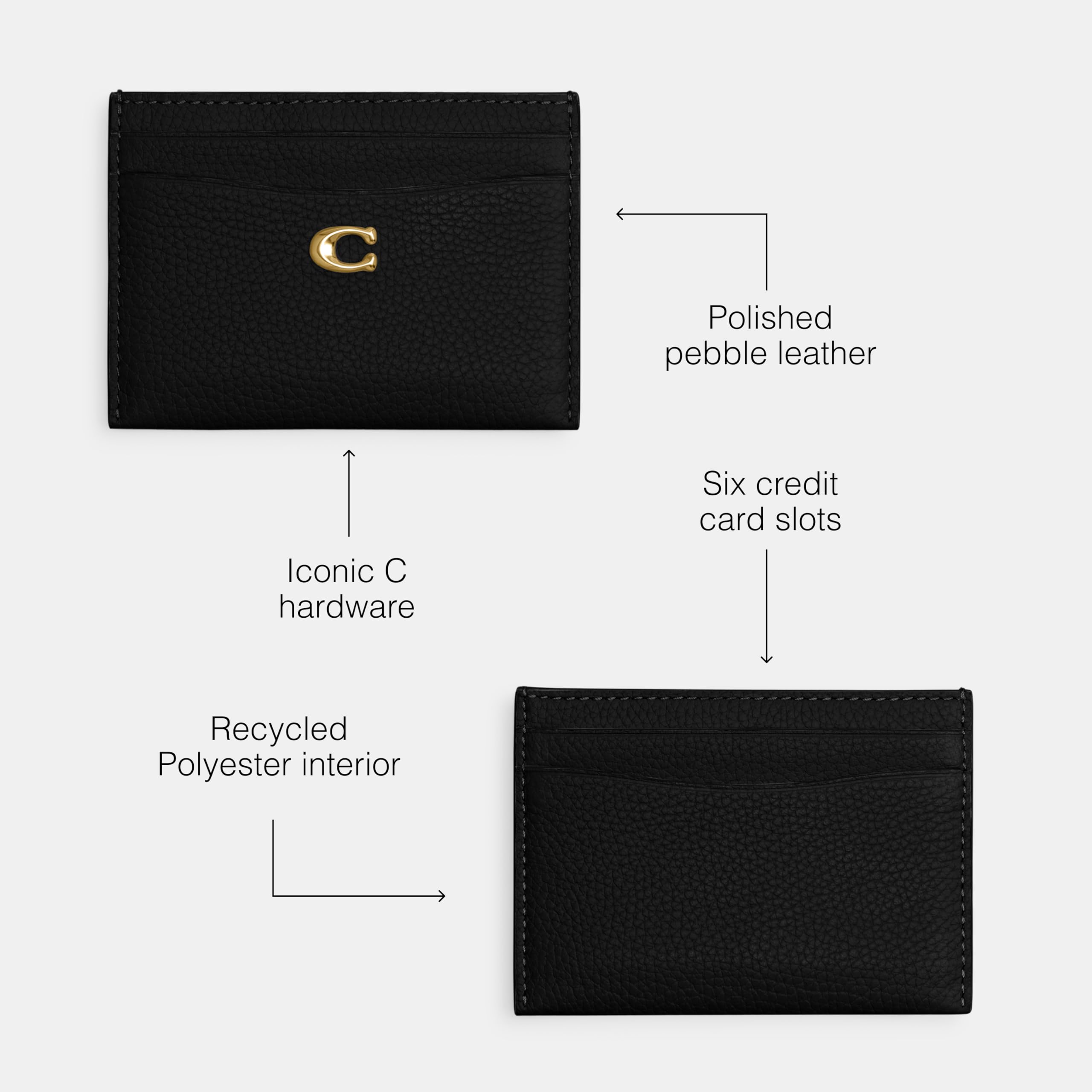 Foto 4 pulgar | Tarjetero Coach Polished Pebble Leather Essential Black - Venta Internacional.