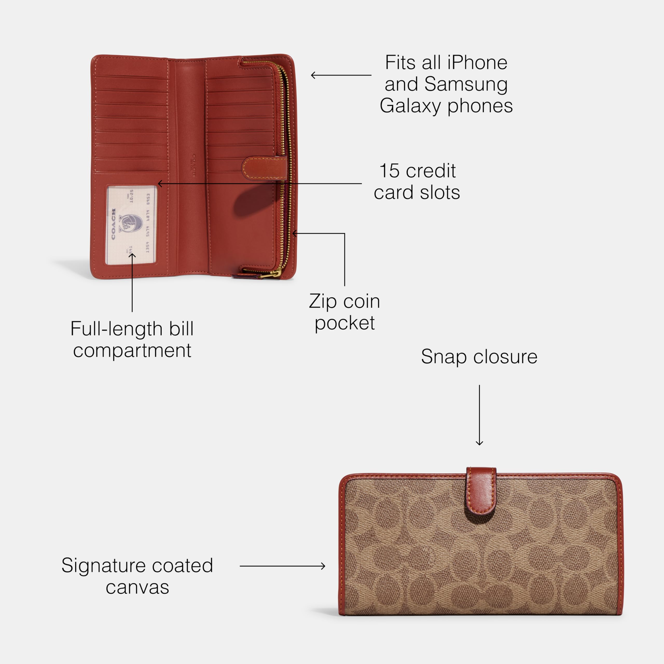 Foto 4 pulgar | Lona Wallet Coach Essential Slim Con Revestimiento De Color Bronceado/óxido - Venta Internacional.