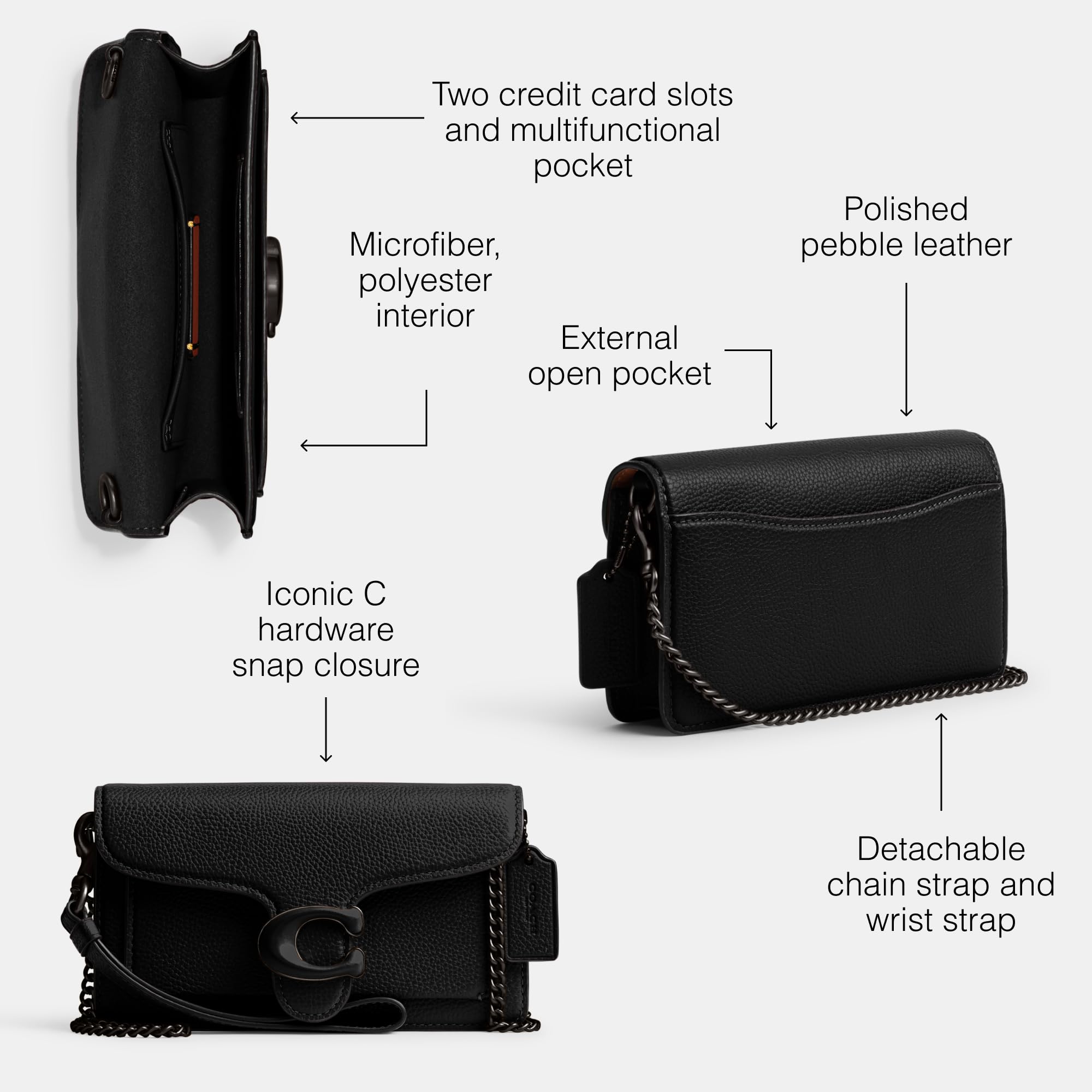 Foto 4 pulgar | Wristlet Coach De Piel Pulida Pebble Tabby Negra - Venta Internacional.