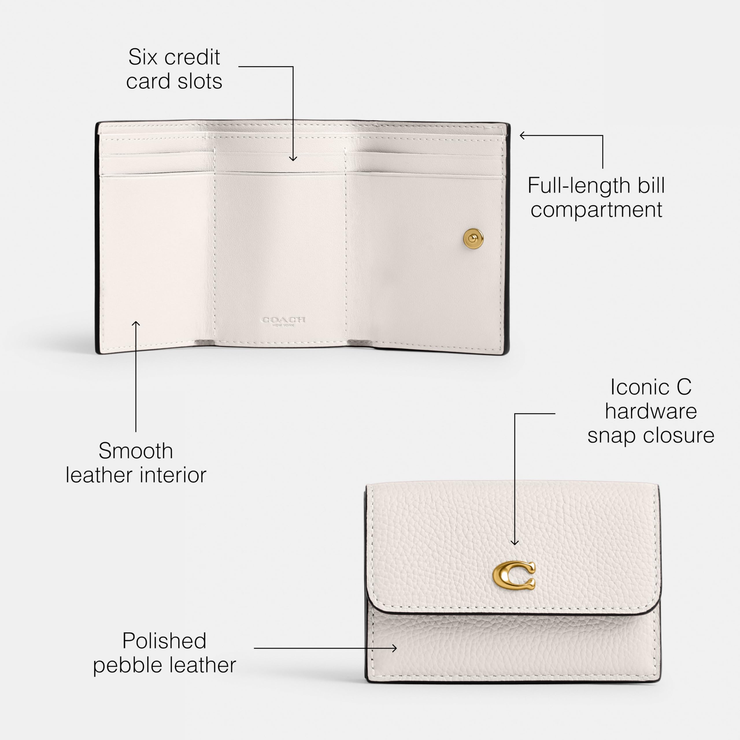 Foto 4 pulgar | Minitríptico Wallet Coach De Piel Granulada Pulida Essential - Venta Internacional.