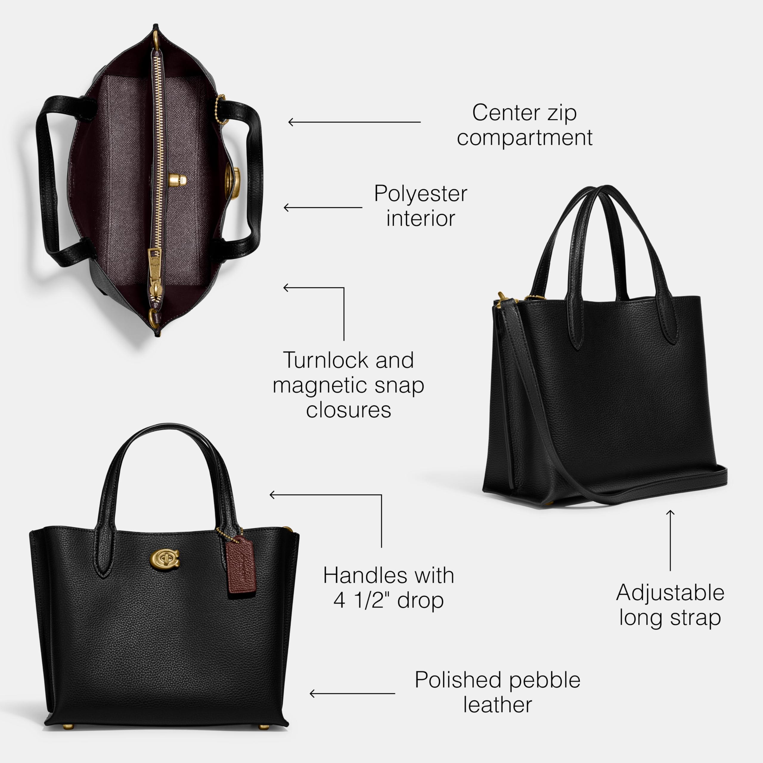 Foto 4 pulgar | Bolso De Mano Coach De Piel Granulada Pulida Willow 24, Color Negro - Venta Internacional.
