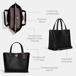 Foto 3 | Bolso De Mano Coach De Piel Granulada Pulida Willow 24, Color Negro - Venta Internacional.