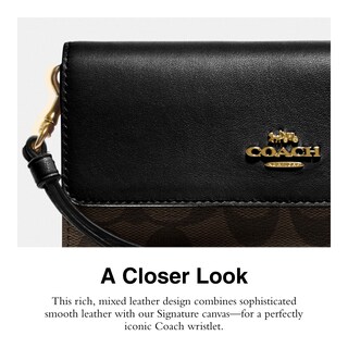 Foto 4 | Funda Plegable Wristlet Coach Signature Con Correa De Muñeca Desmontable - Venta Internacional.