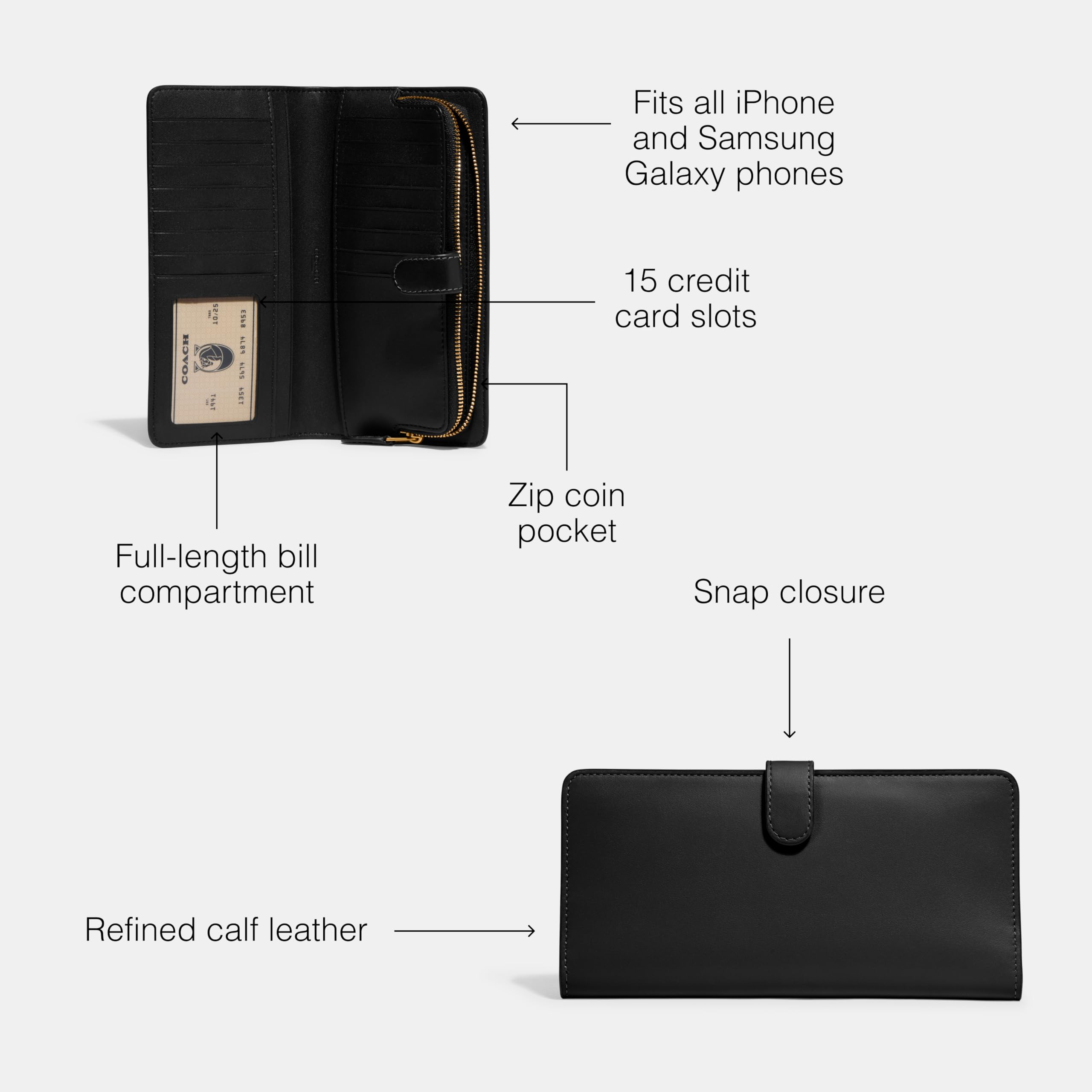Foto 4 pulgar | Cartera Coach Essential Slim De Piel Negra Para Mujer - Venta Internacional.