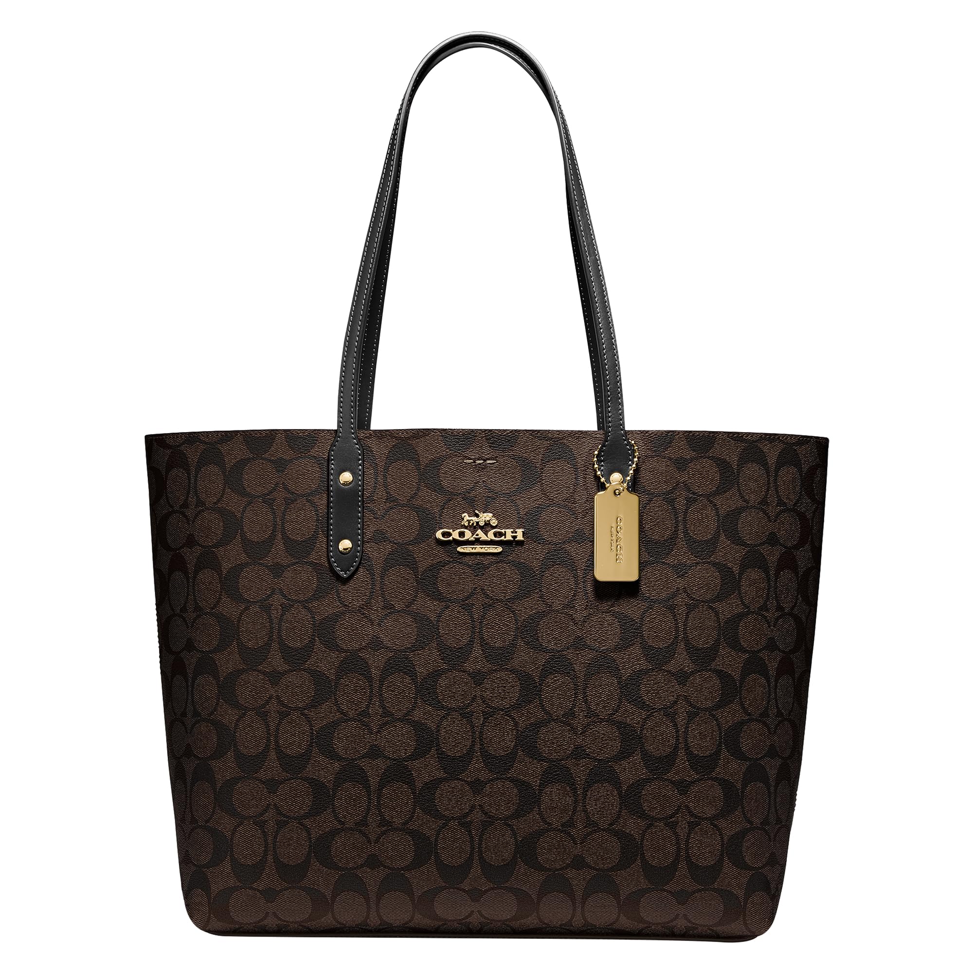 Foto 2 pulgar | Bolso De Mano Coach Town De Piel Granulada Pulida, Marrón Y Negro - Venta Internacional.