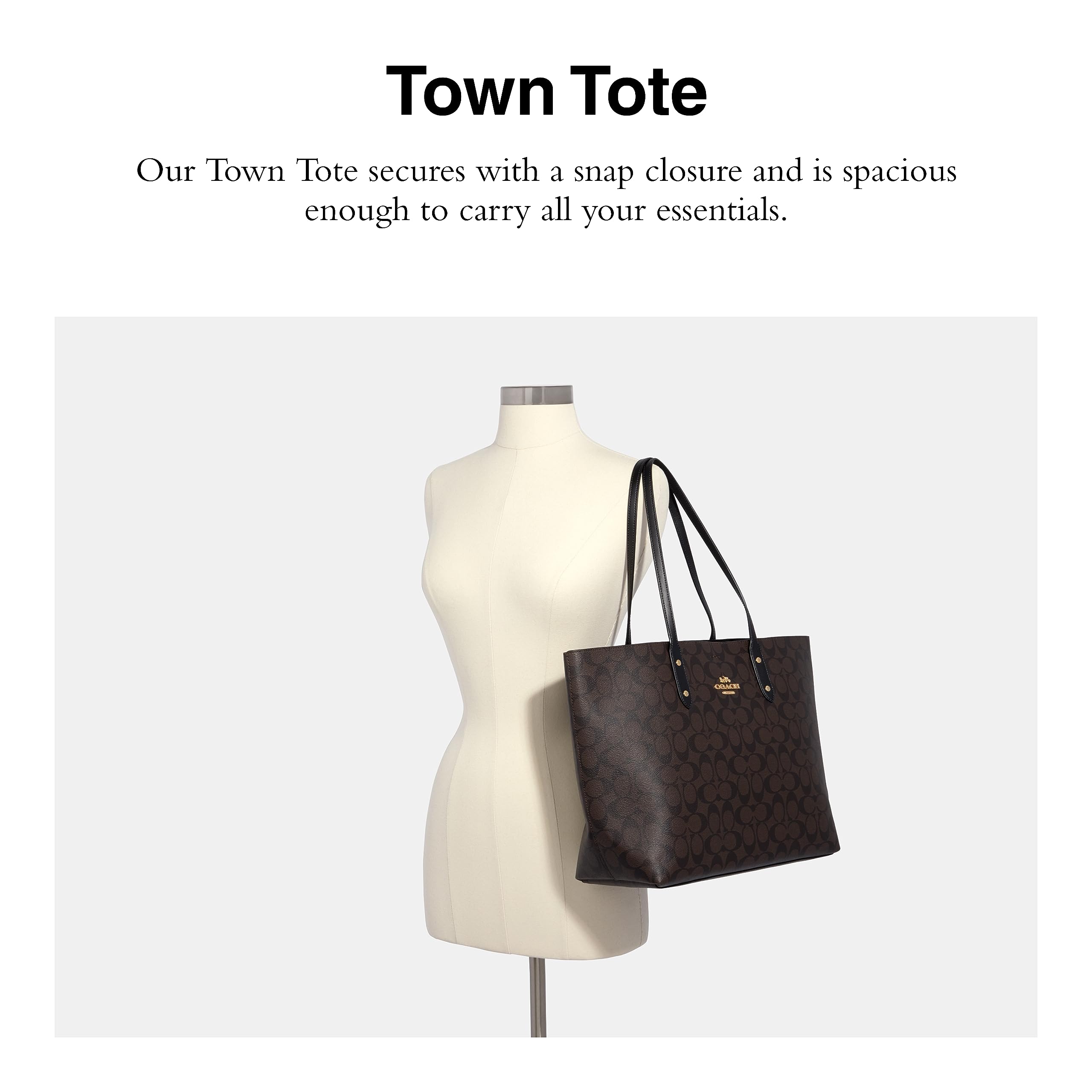 Foto 3 pulgar | Bolso De Mano Coach Town De Piel Granulada Pulida, Marrón Y Negro - Venta Internacional.