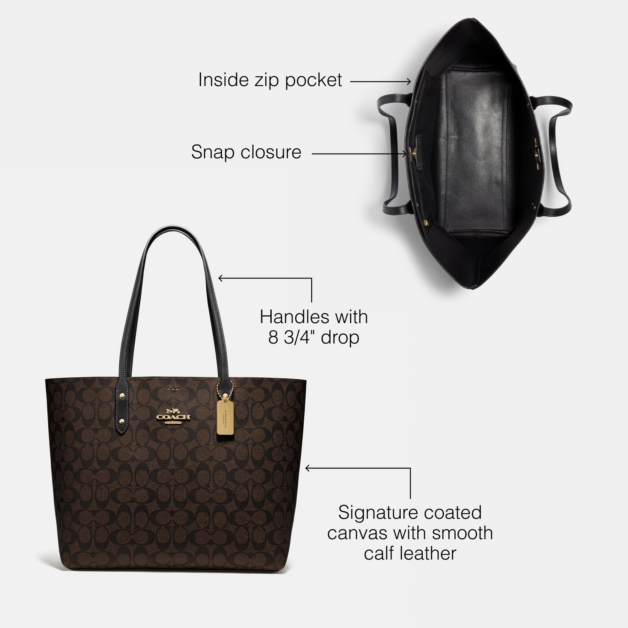 Foto 4 pulgar | Bolso De Mano Coach Town De Piel Granulada Pulida, Marrón Y Negro - Venta Internacional.